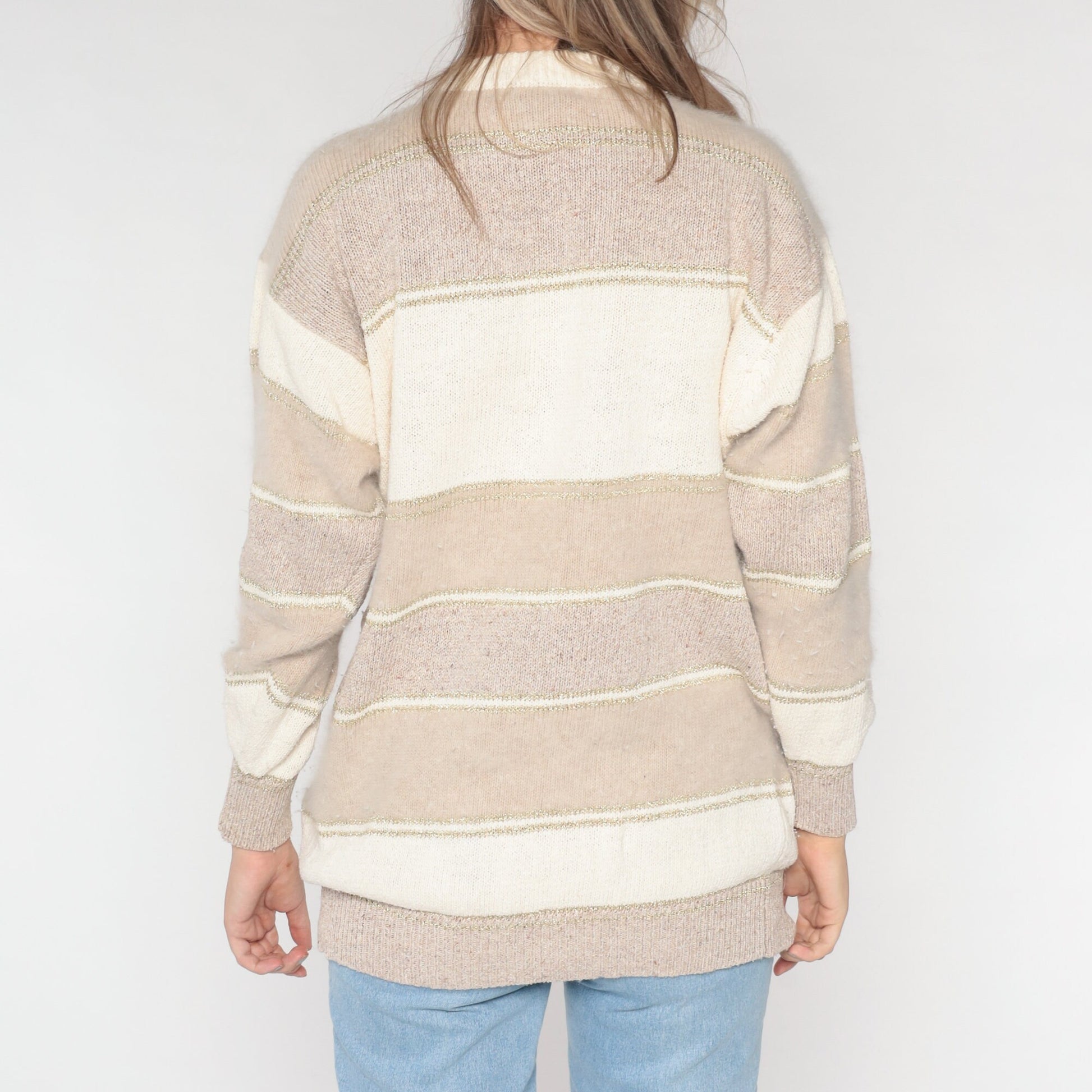 90s Tan Beaded Cutout Pullover Sweater Silk Wool Blend Extra Large
