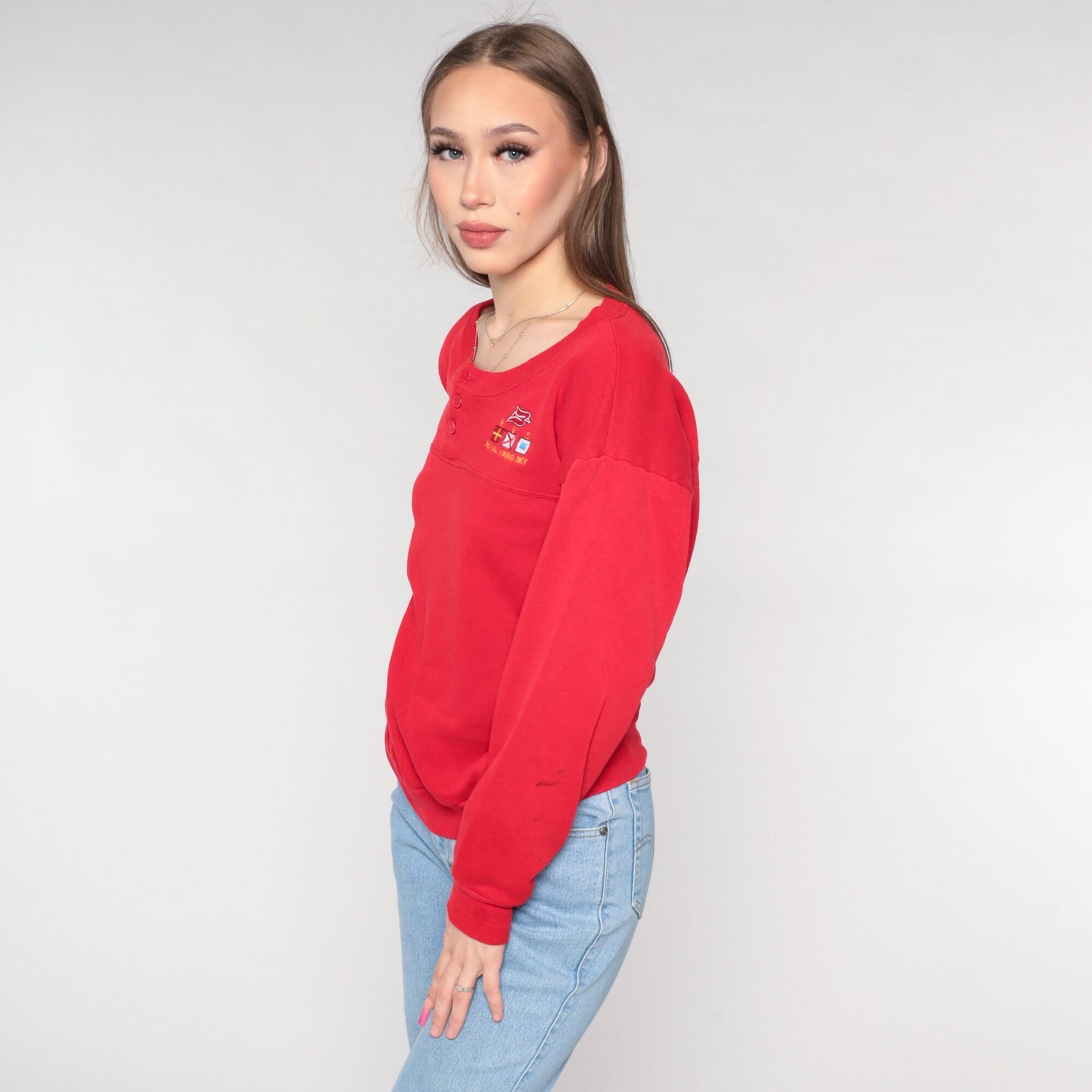 90s Royal Viking Sky Cruise Ship Graphic Sweatshirt Red Medium