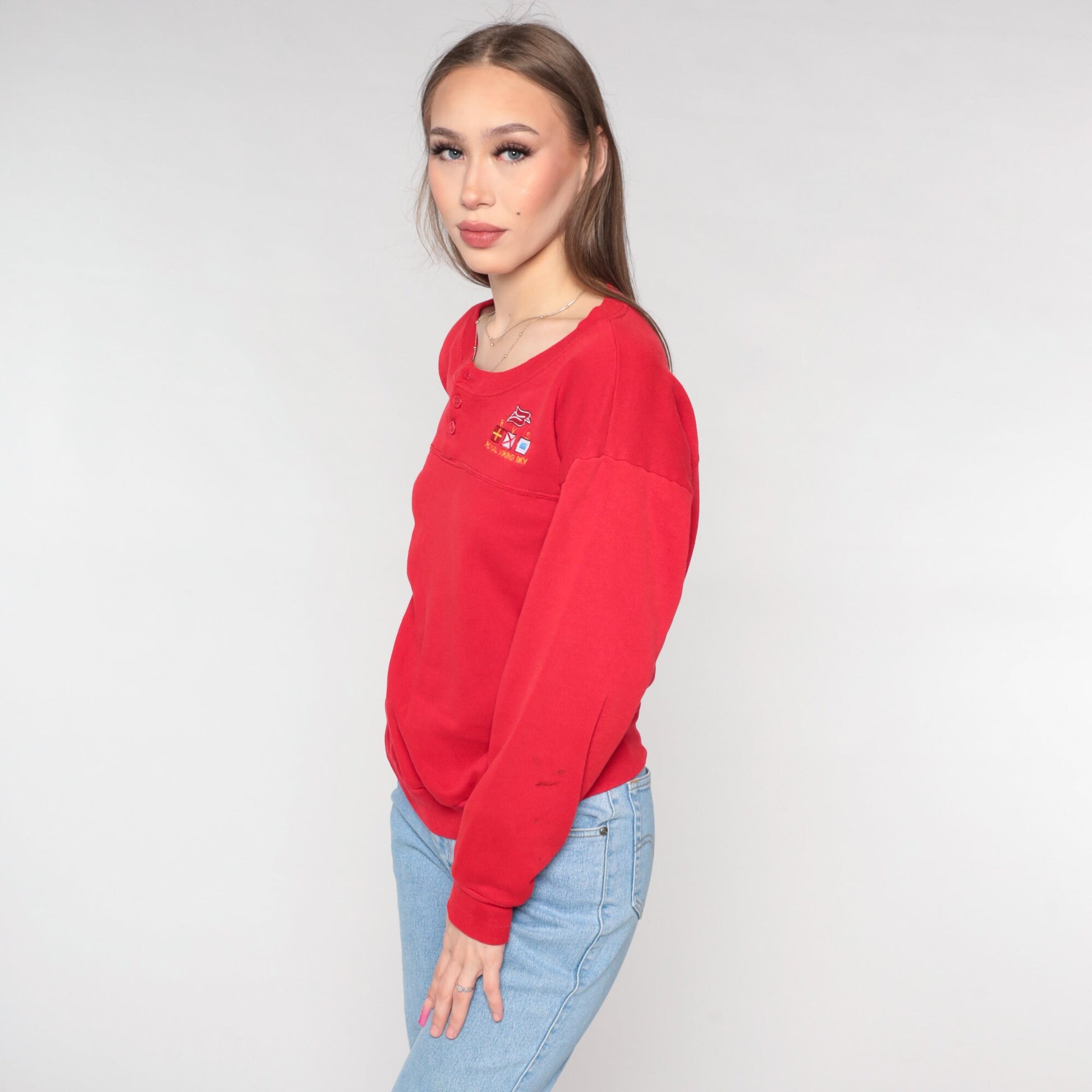 90s Royal Viking Sky Cruise Ship Graphic Sweatshirt Red Medium