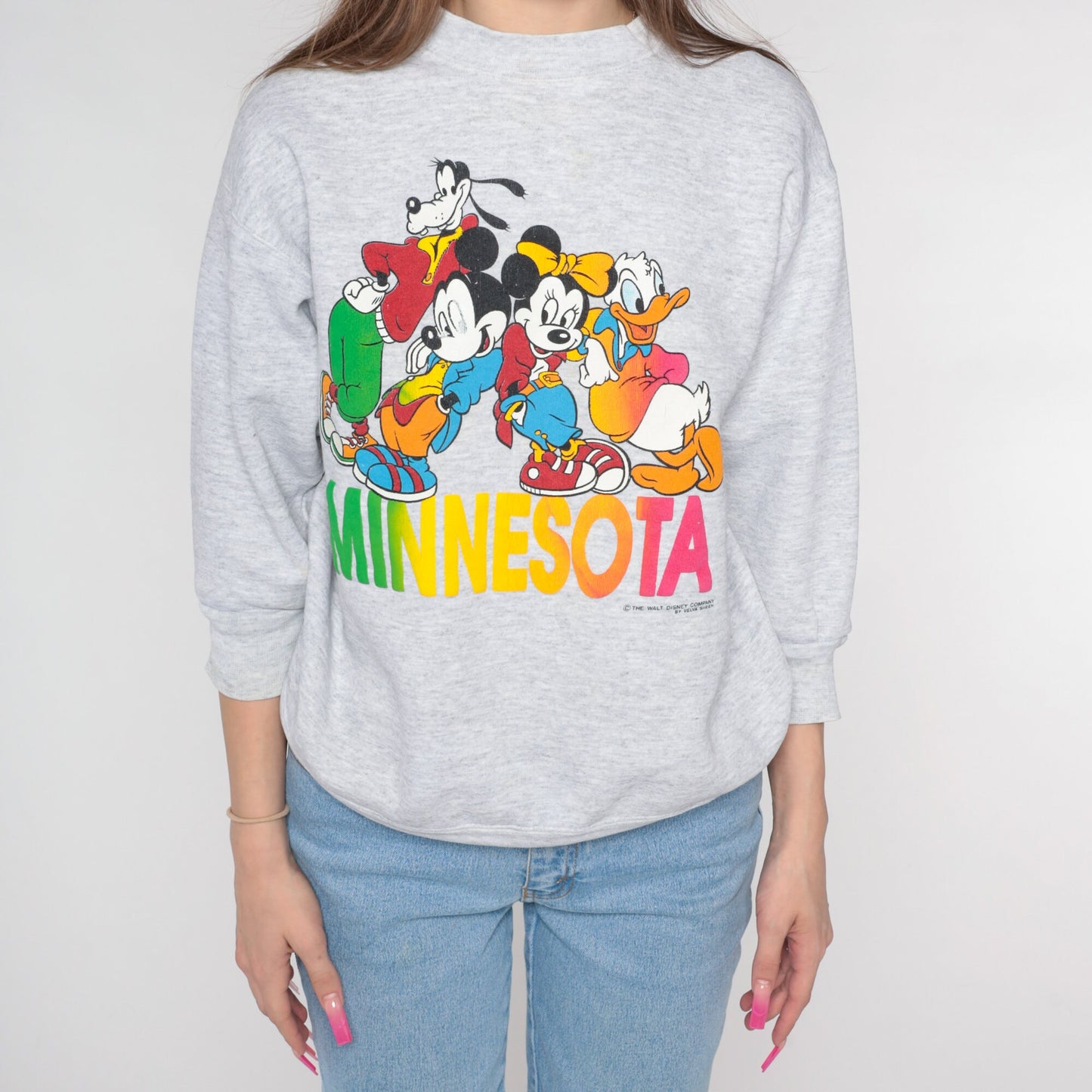 90s Disney Minnesota Mickey Mouse Sweatshirt Crewneck Grey Medium