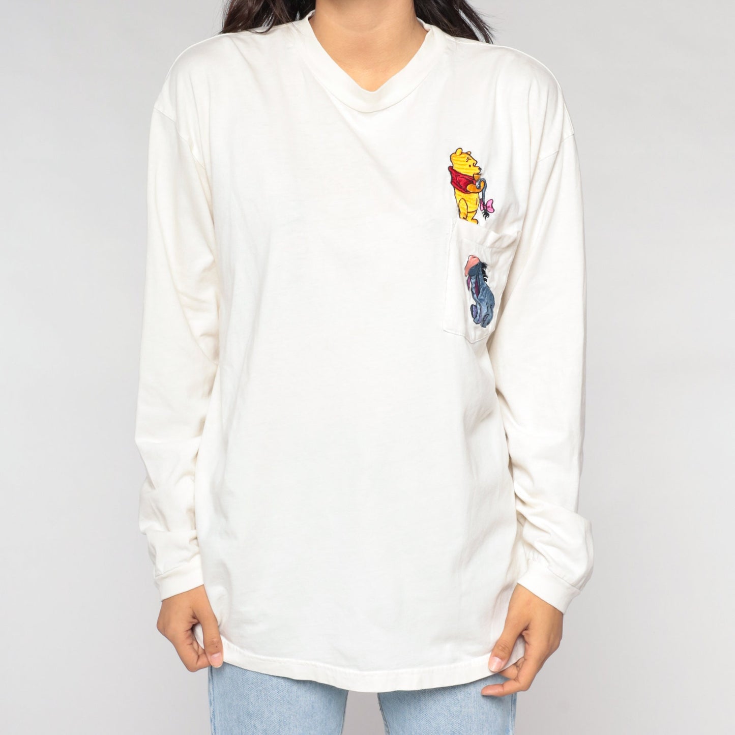 Y2K Disney Store Winnie The Pooh Eeyore Graphic Tee Long Sleeve White Large L