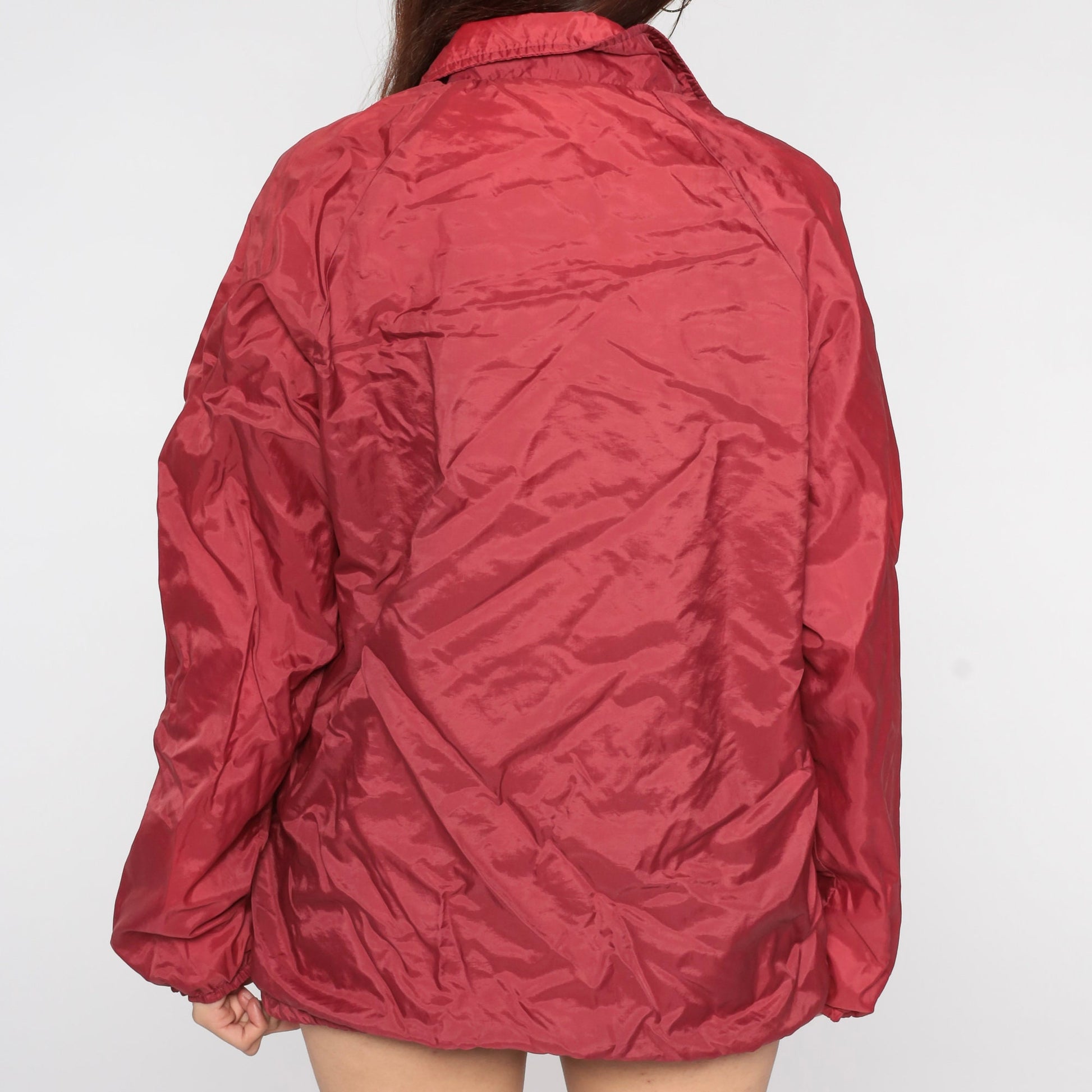 70s Burgundy Softball Patch Coach Jacket Fountain Valley Medium