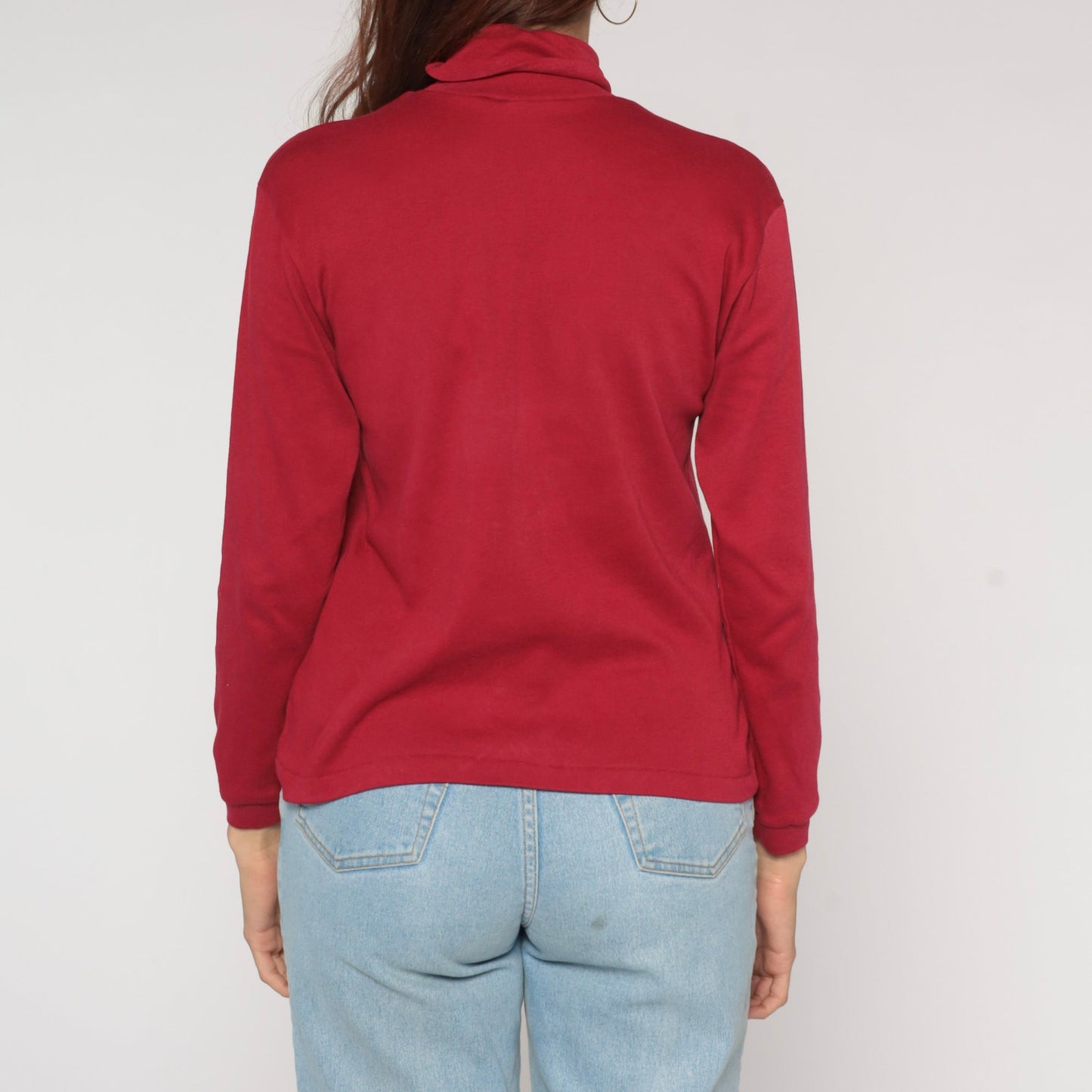 Y2K Red Turtleneck Long Sleeve Shirt Small Medium
