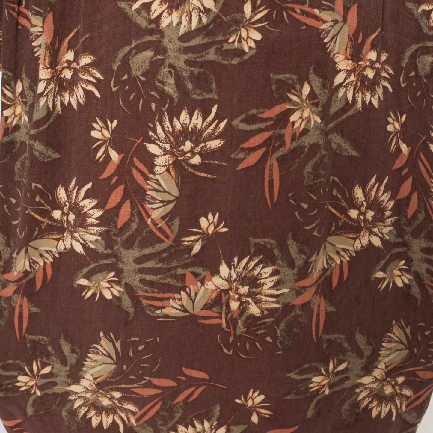 Y2K Geoffrey Beene Floral Leaf Print Silk Blend Button-Up Shirt Brown Large