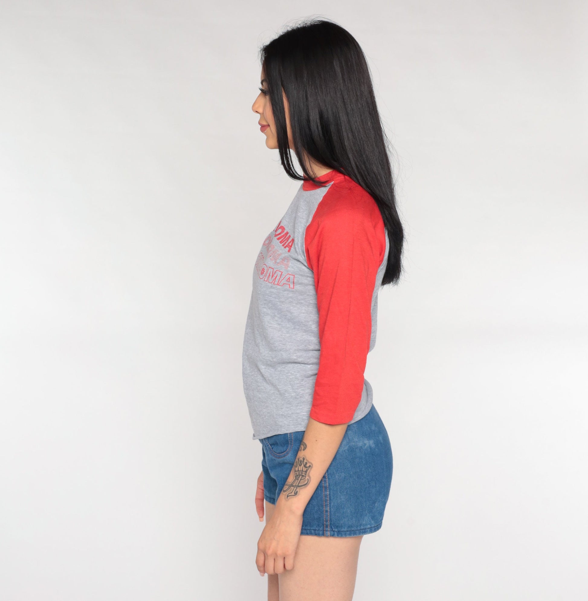 80s Oklahoma Ringer Tee Graphic T-Shirt Red Trim Raglan Small