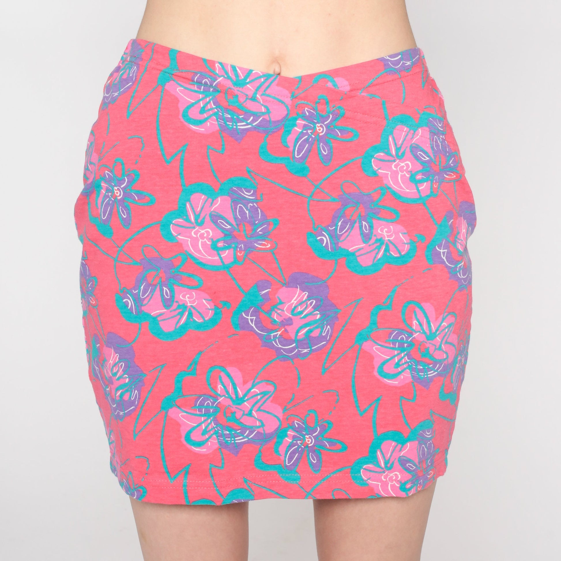 00s Ocean Pacific Floral Mini Skirt Pink High Waist Fitted Medium M