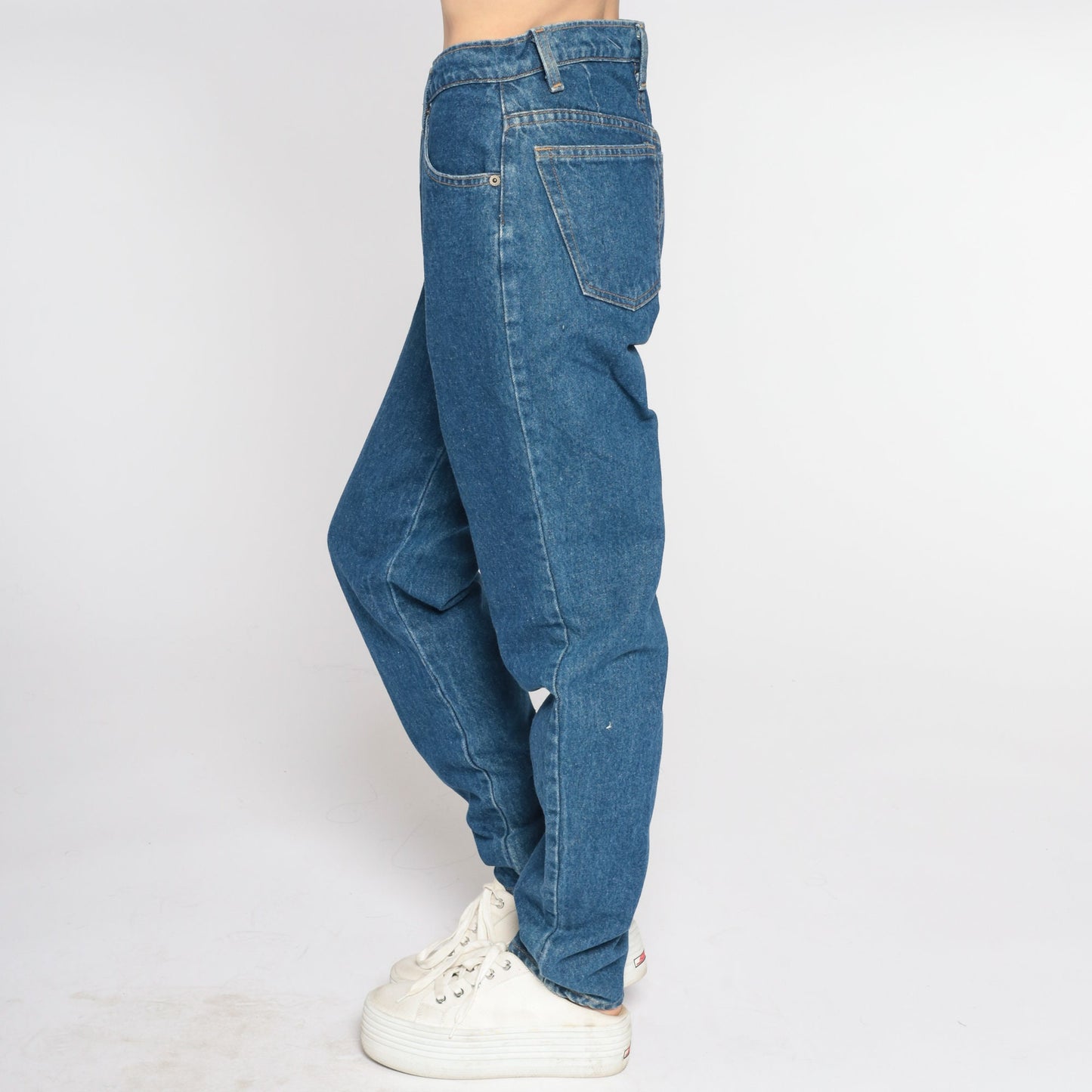 90s Express High-Waist Straight Leg Jeans Dark Blue Denim Small