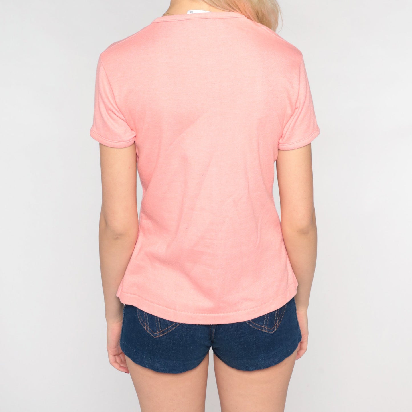 80s Hanes Peach Pink Scoop Neck T-Shirt Single Stitch Medium