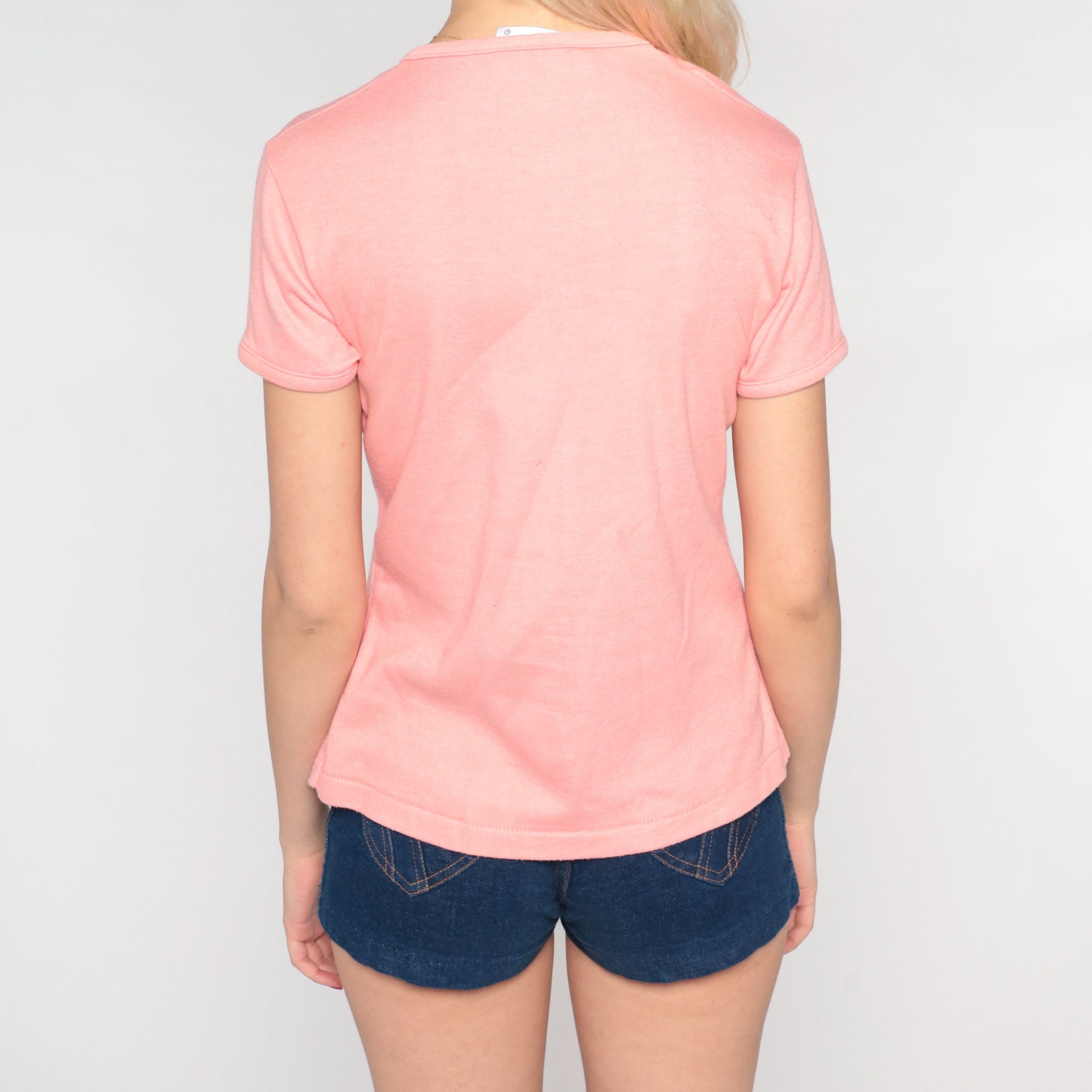 80s Hanes Peach Pink Scoop Neck T-Shirt Single Stitch Medium