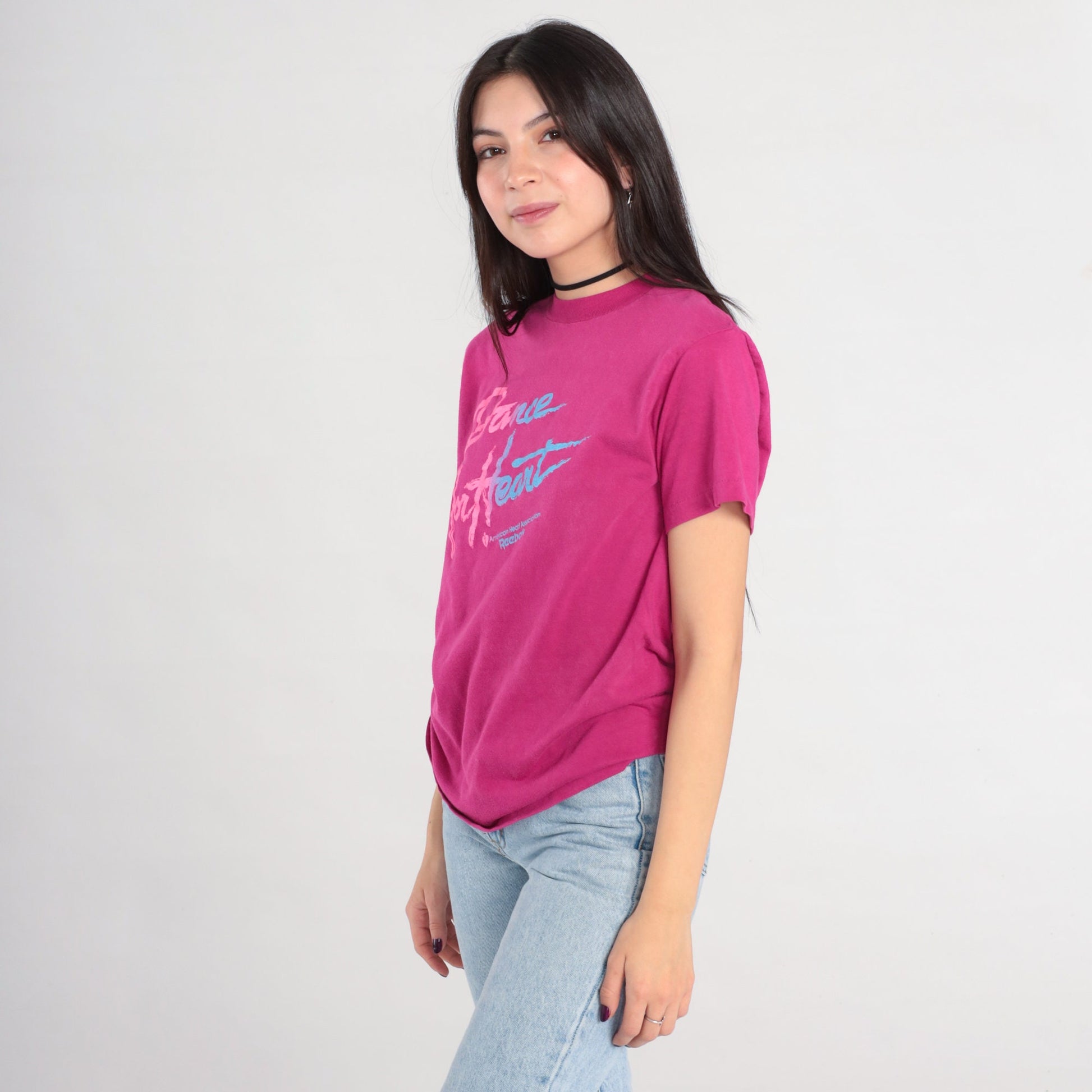 90s Reebok Dance For Heart American Heart Association Graphic Tee Magenta Small