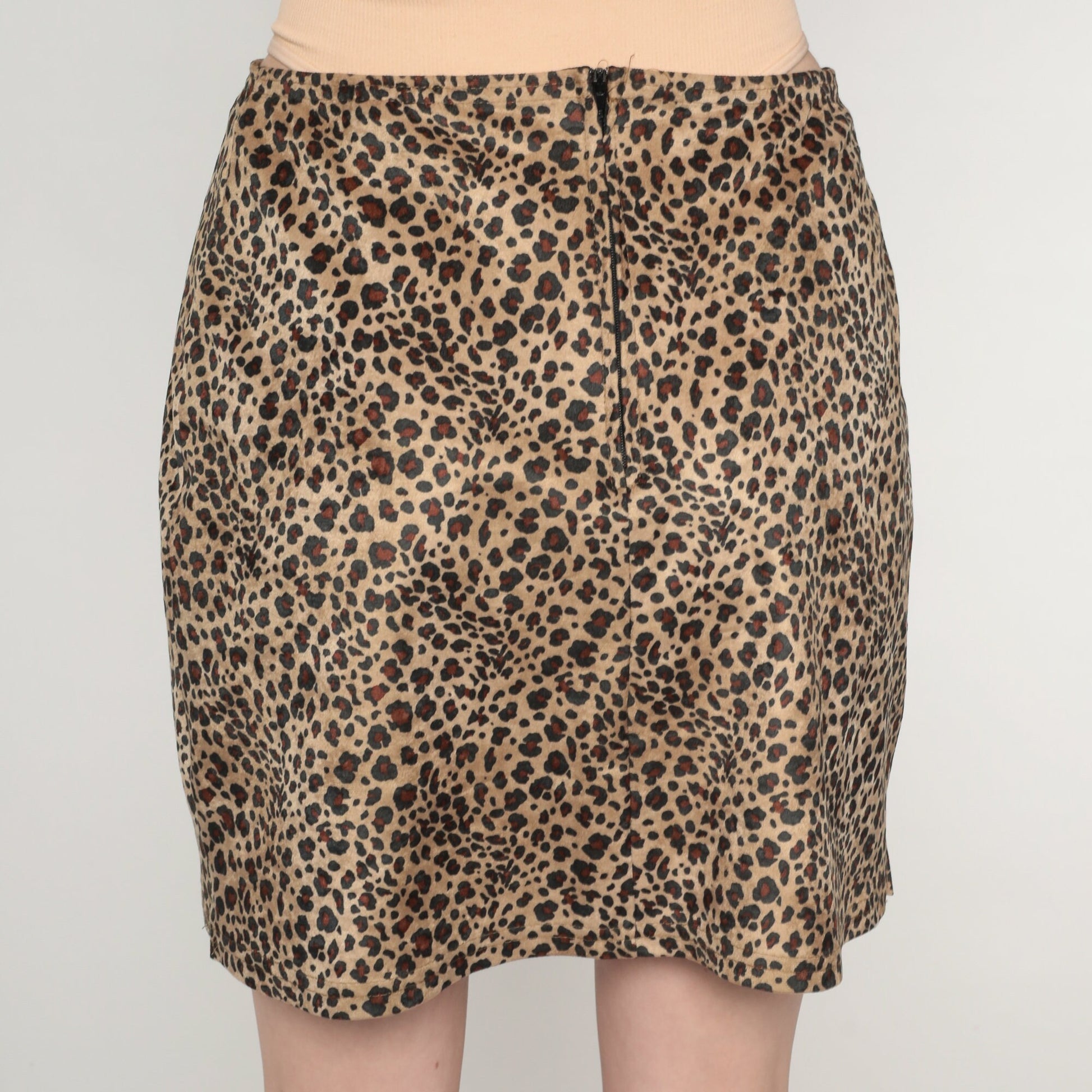 90s Leopard Print Mini Skirt High Waist Pencil Cut Brown Small S