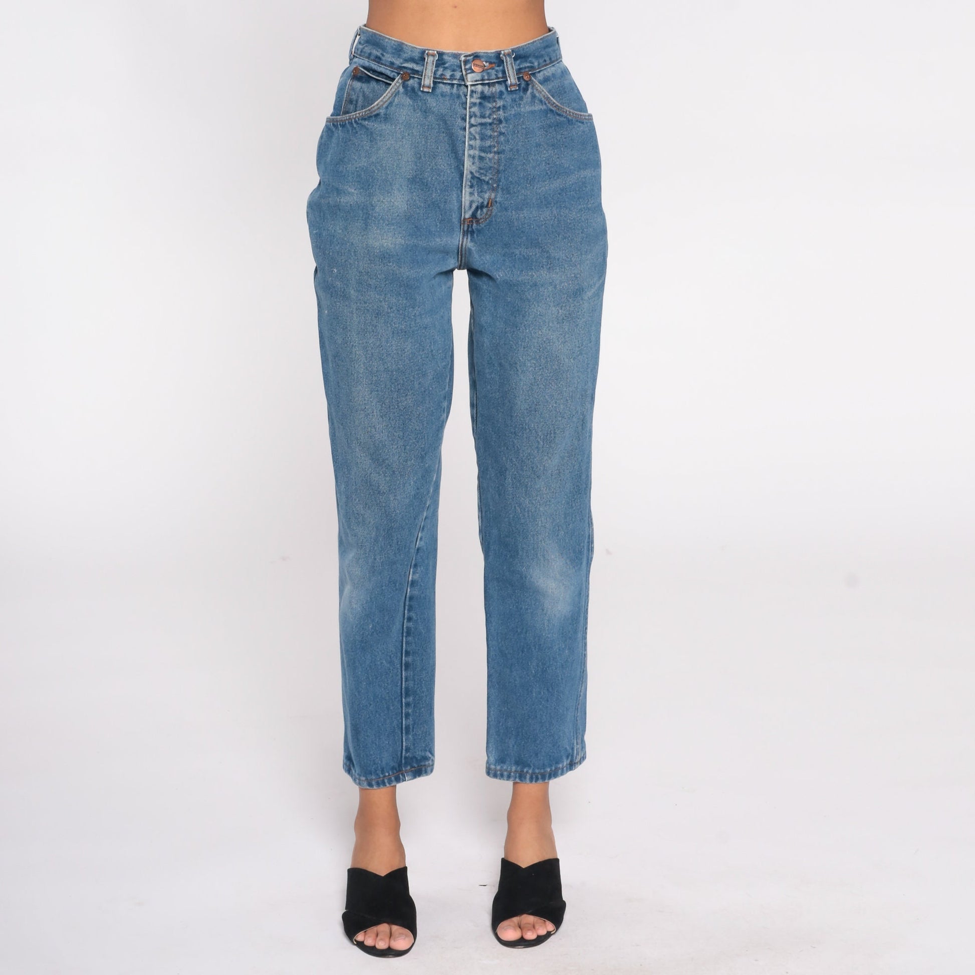 90s Lands End High-Waist Straight Leg Jeans Faded Blue Denim Small S