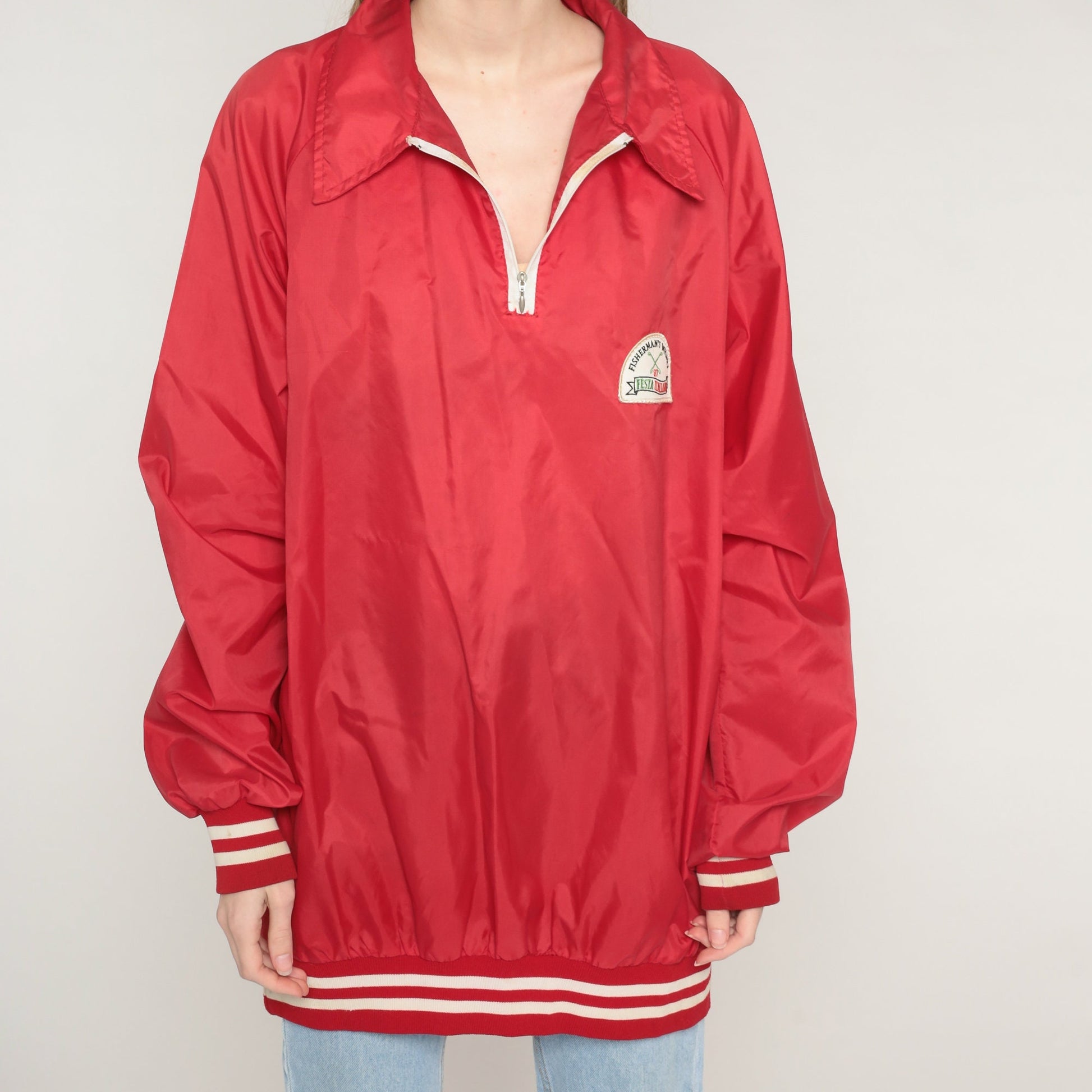 1987 Fisherman's Wharf Festa Italiana San Francisco Red Windbreaker Jacket Extra Large