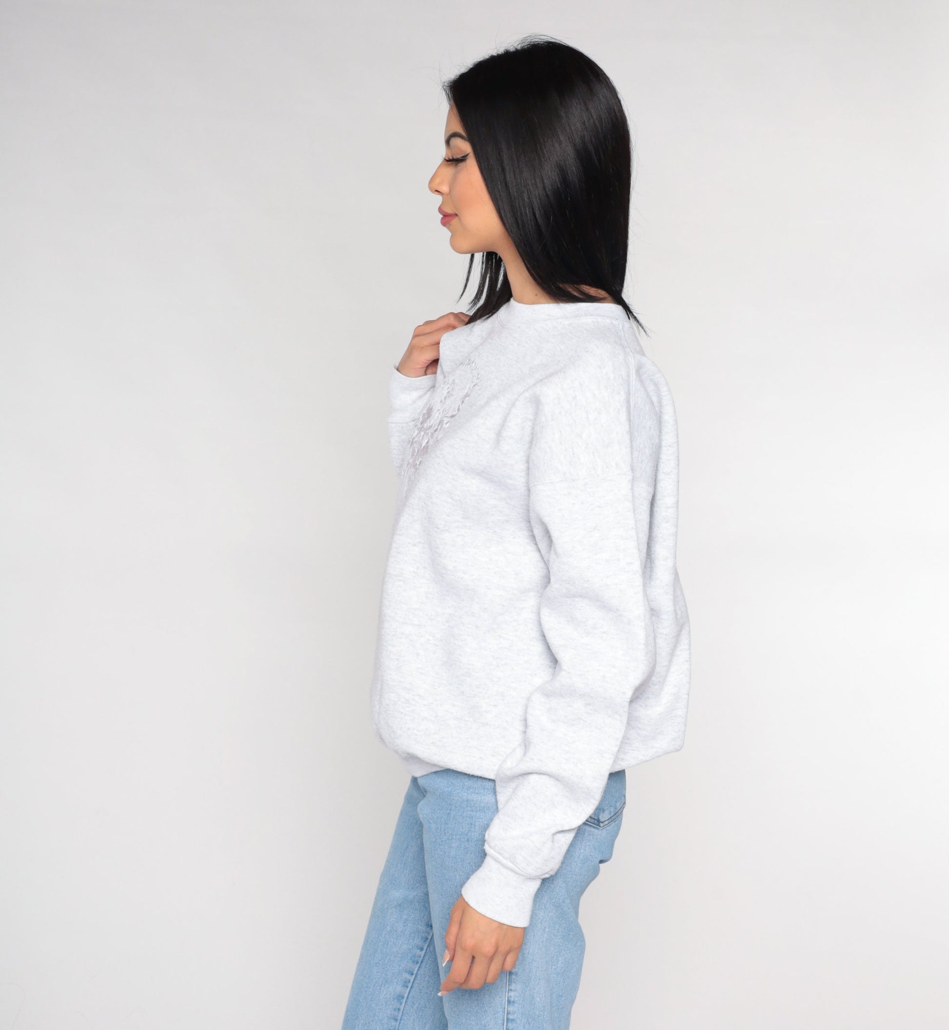 90s Floral Embroidered Sweatshirt Heather Grey Crewneck Pullover Extra Large XXL