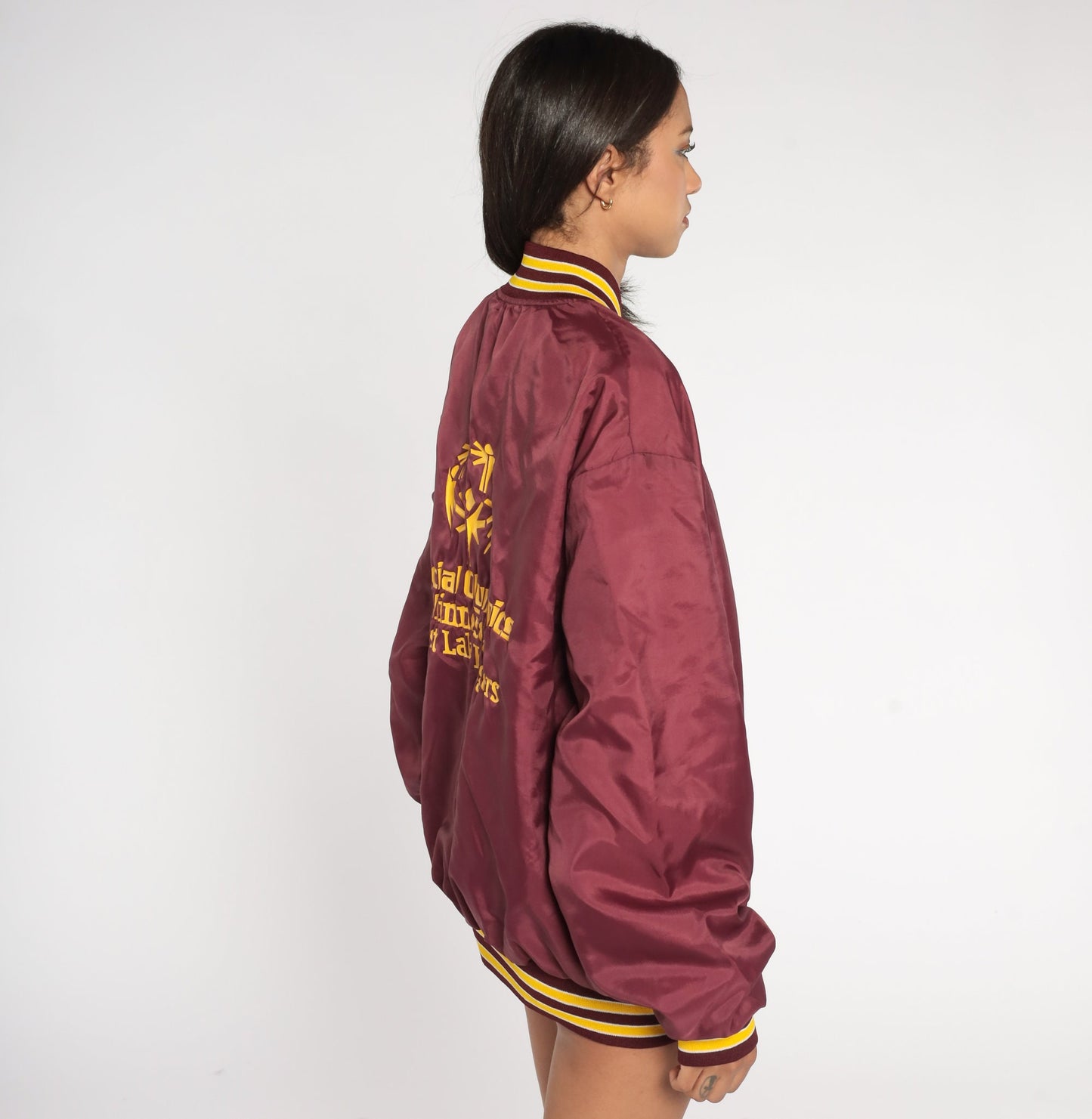 80s Special Olympics Minnesota Forest Ranger Bomber Jacket Burgundy XXL