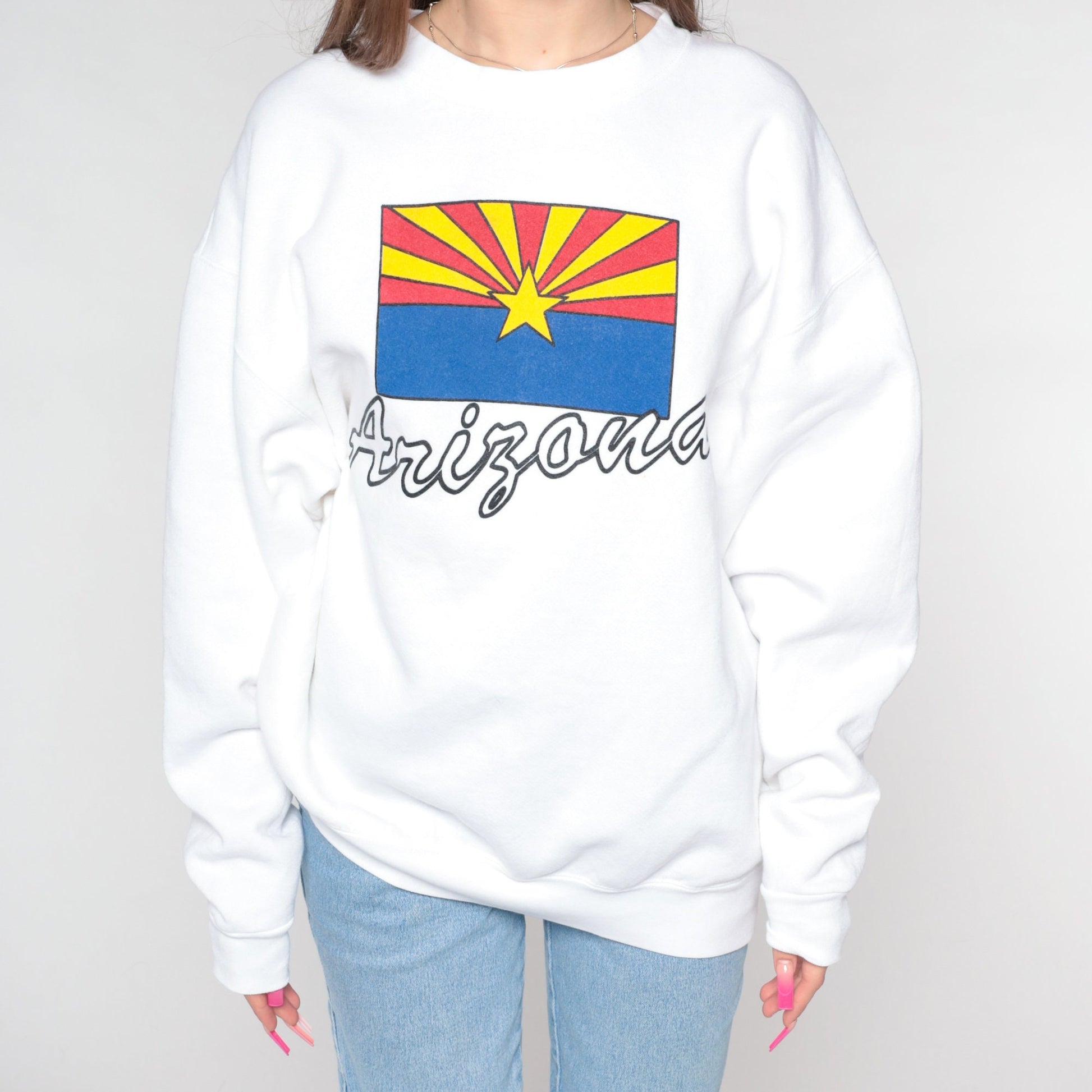 90s Arizona Flag Spellout Sweatshirt White Graphic Crewneck Extra Large XXL