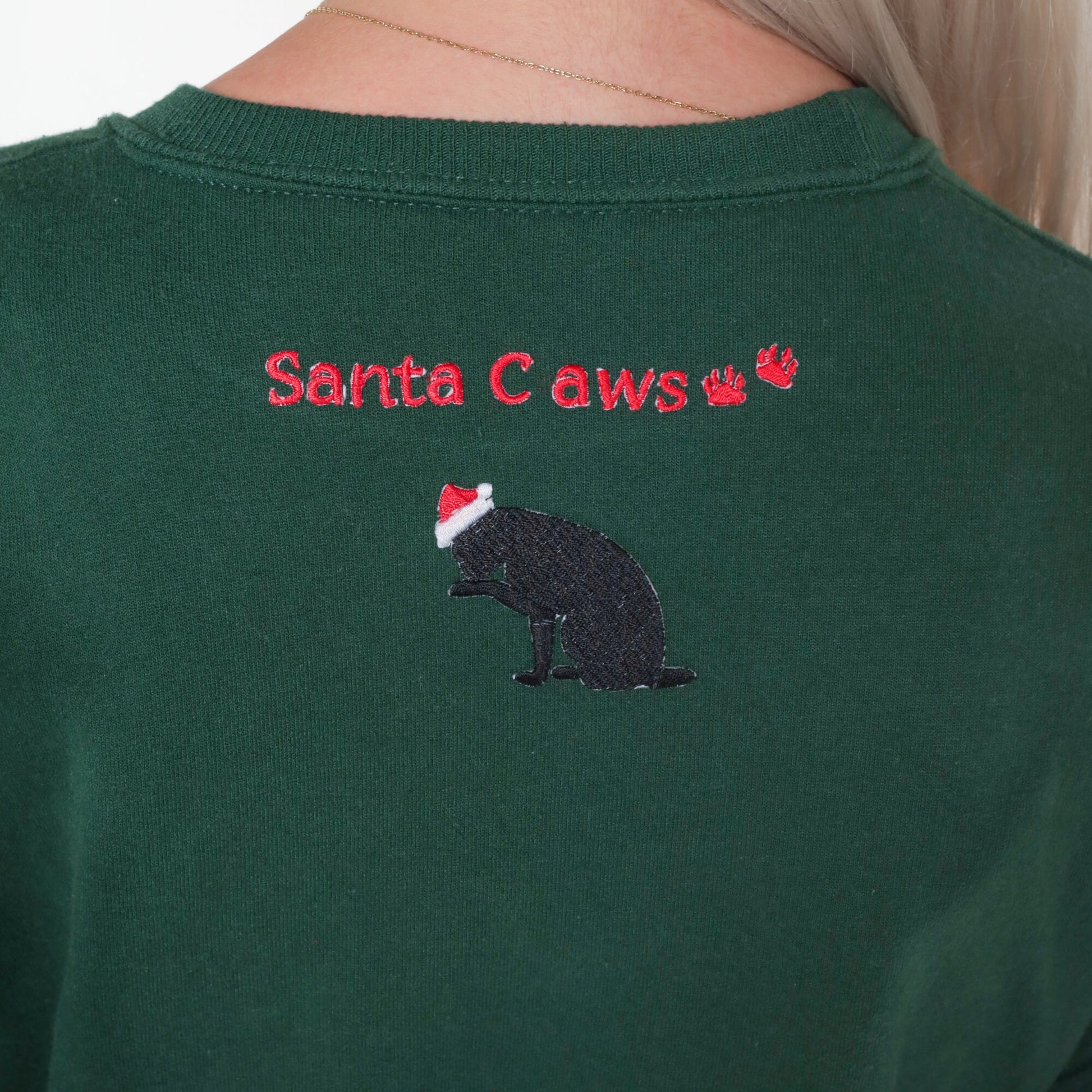 Y2K Meowy Christmas Cat Sweatshirt Green Crewneck Jerzees Medium
