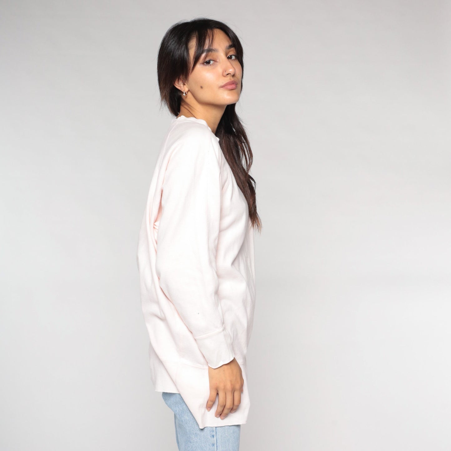 90s Light Pink Raglan Tunic Top Long Sleeve Shirt Large L