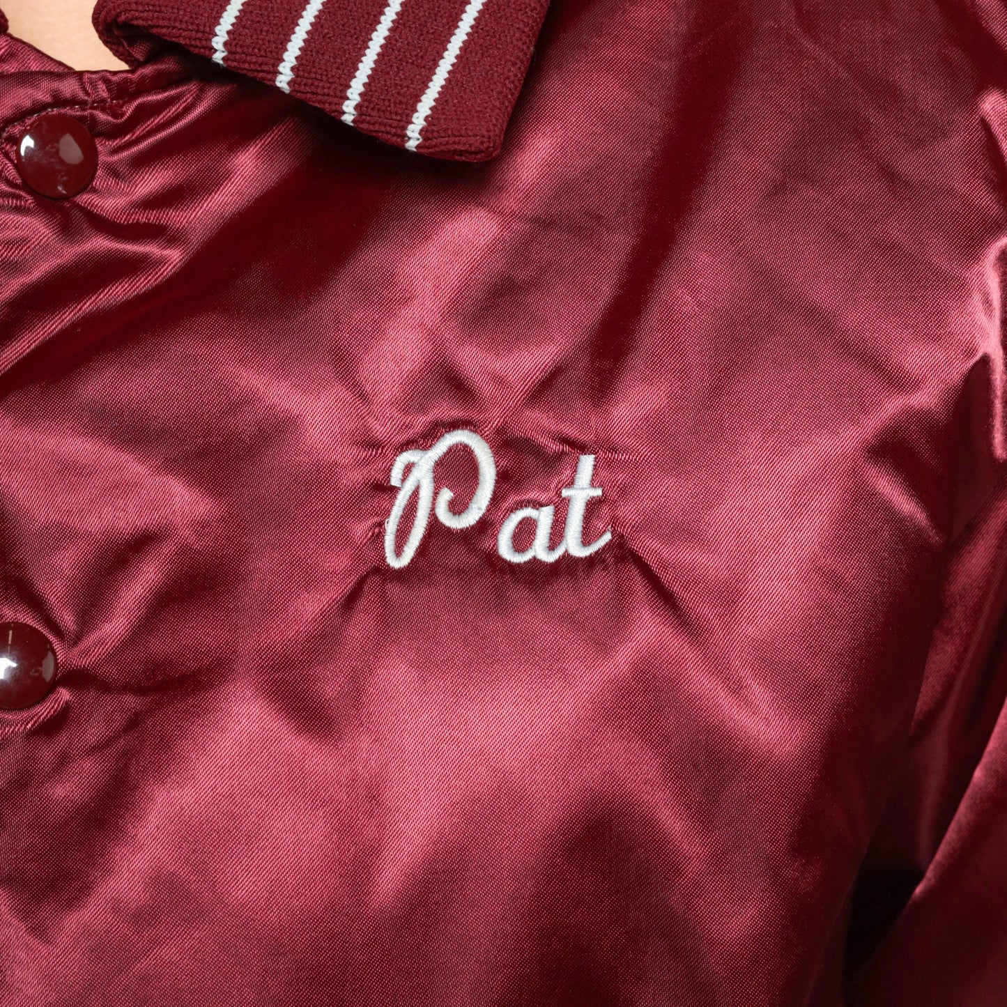 80s National Roofing Burgundy Nylon Bomber Jacket Embroidered Pat Small
