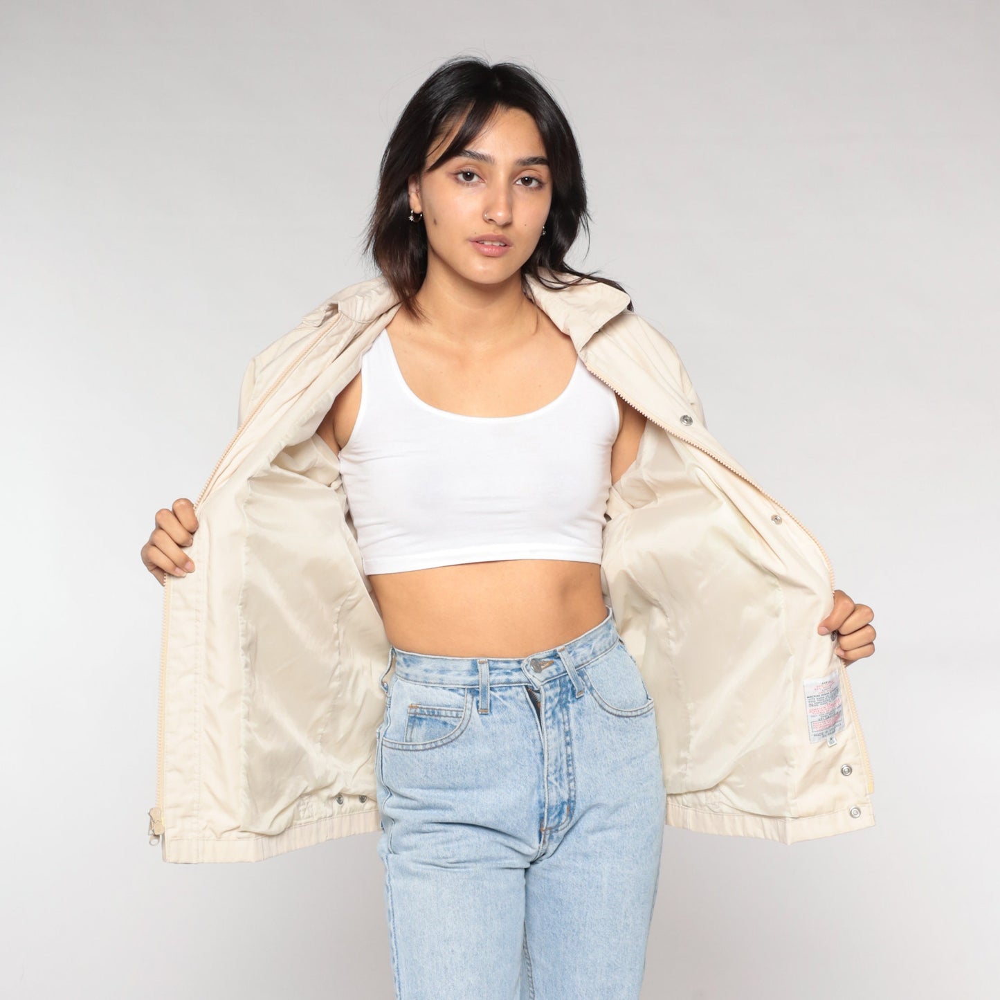 90s London Fog Cream Hooded Windbreaker Jacket Small S