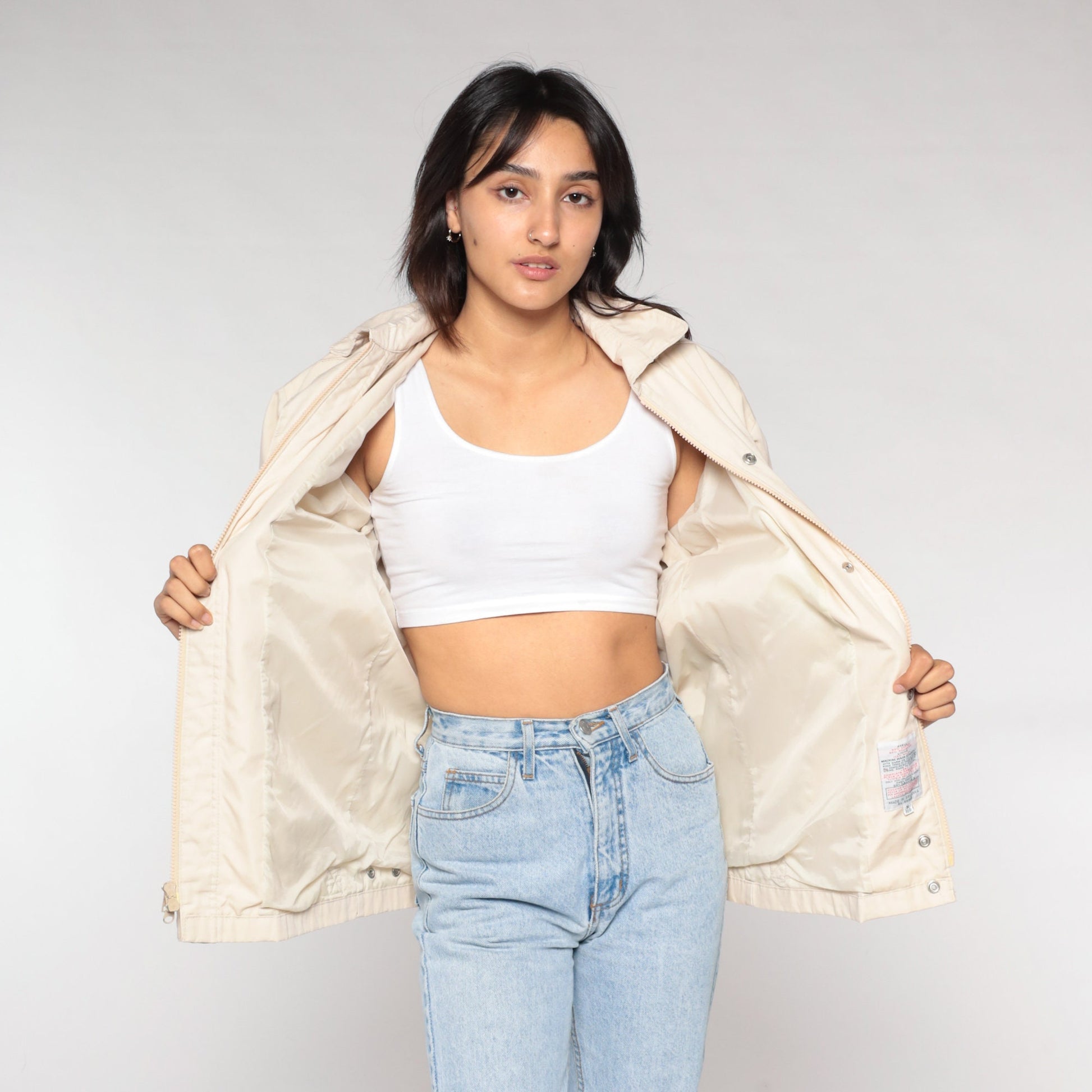90s London Fog Cream Hooded Windbreaker Jacket Small S