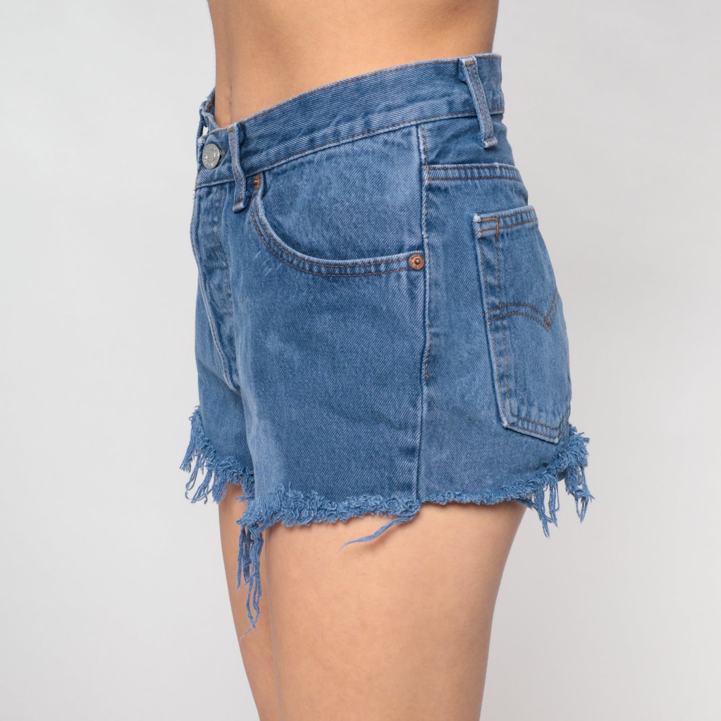 Levi's Y2K Overdyed Denim Cutoff Shorts High Rise Blue Frayed Small S