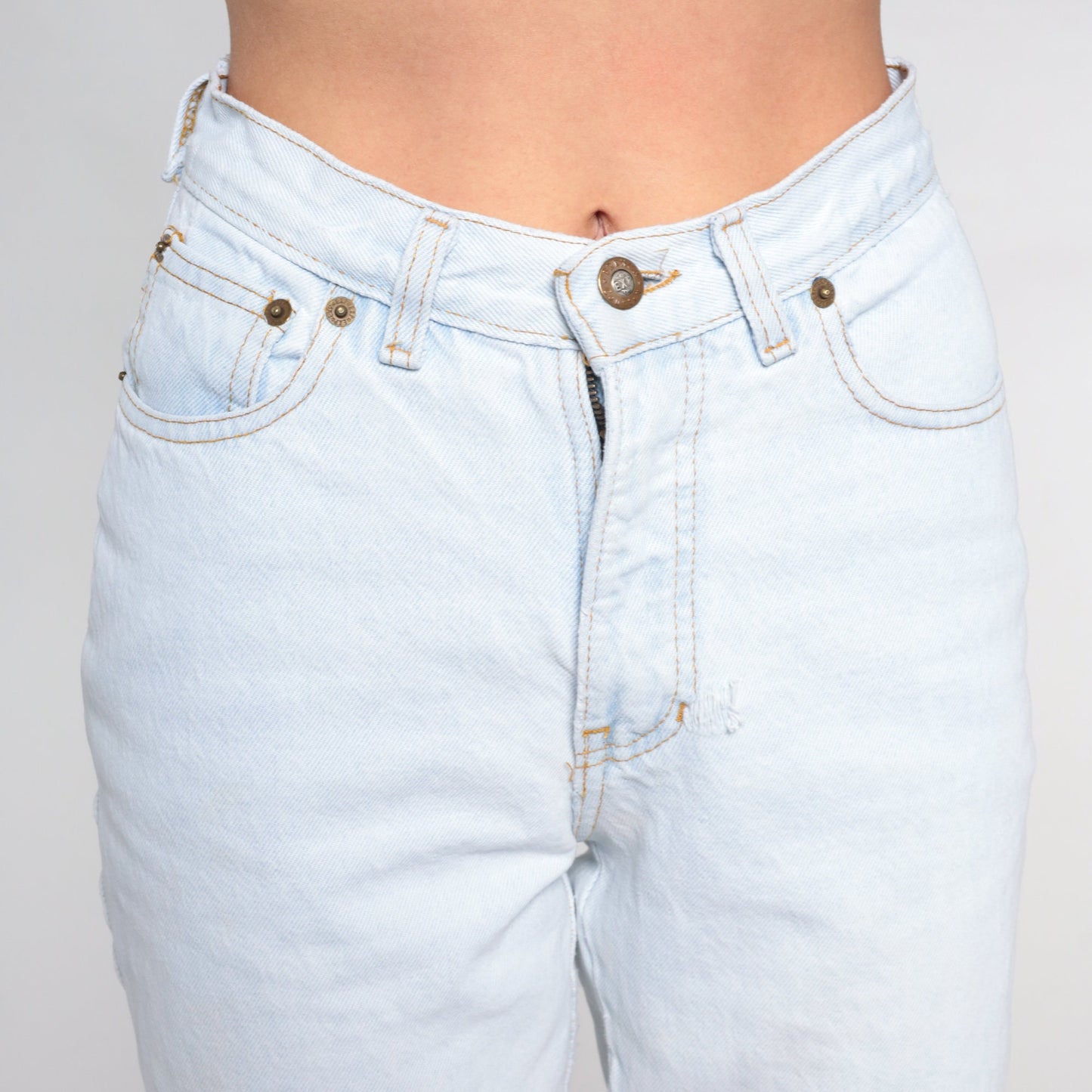 90s Light Wash Stone Denim High Waisted Slim Jeans Pale Blue Extra Small