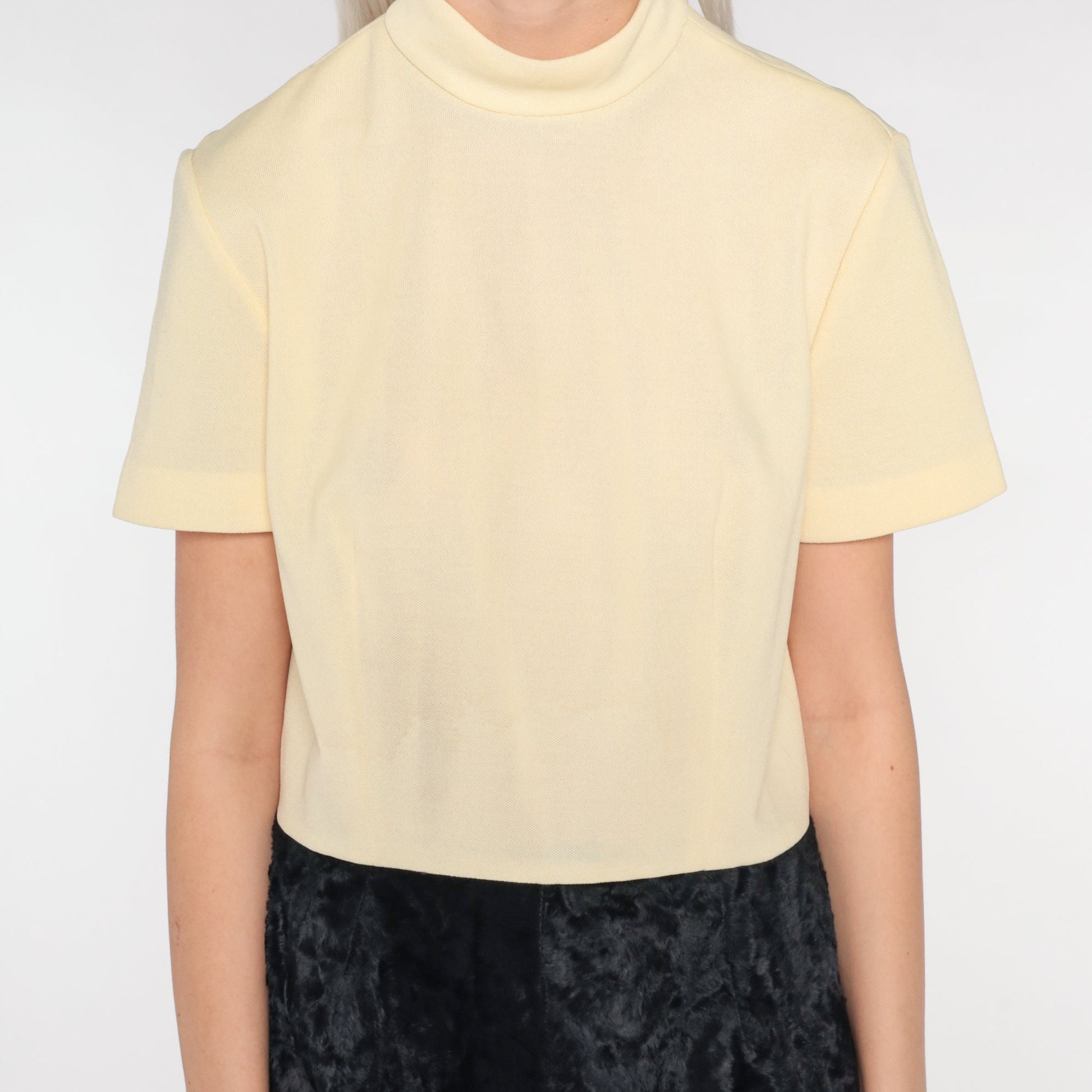 60s Shift Dress Cream & Black Faux Fur Midi Mock Neck Short Sleeve Medium