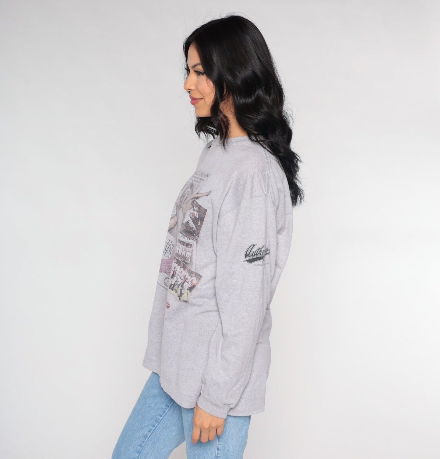 90s Northern Reflections Baseball Long Sleeve T-Shirt Grey Graphic Large