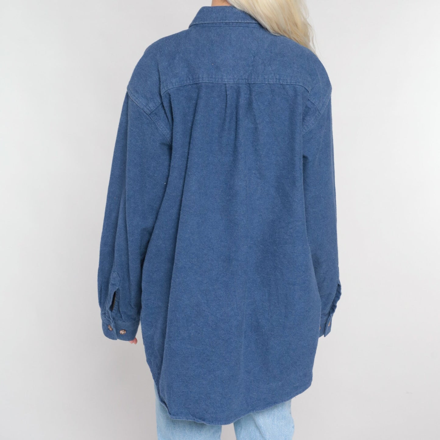 Y2K Blue Cotton Button-Up Shirt Long Sleeve Collared Oxford Men's Extra Large