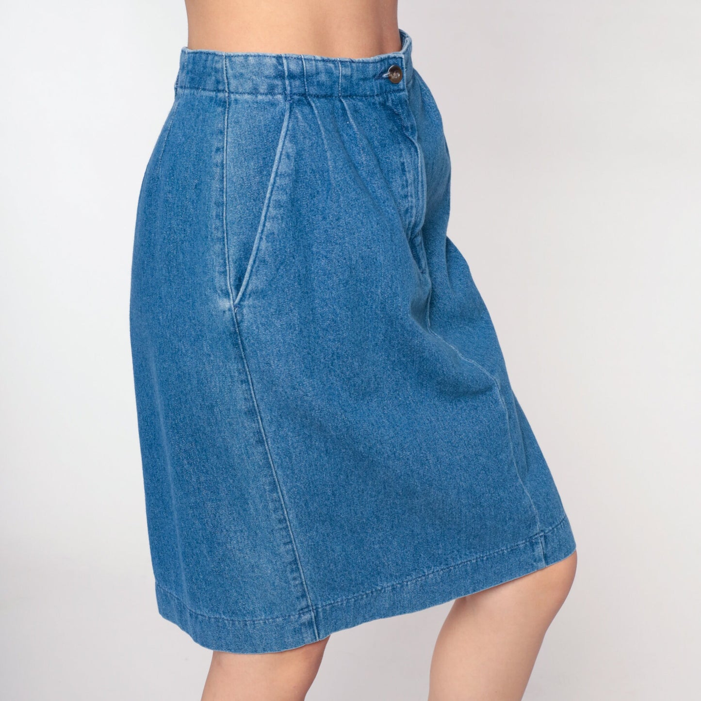 90s High-Waisted Denim Mini Skirt Blue Pencil Cut Small 6