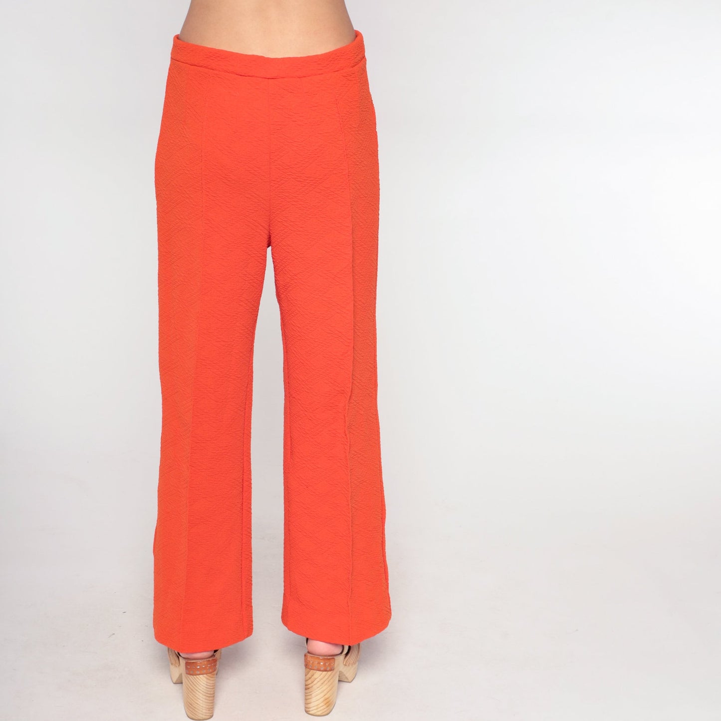 70s Orange Polyester Bell Bottom Trousers High Waist Flared Small