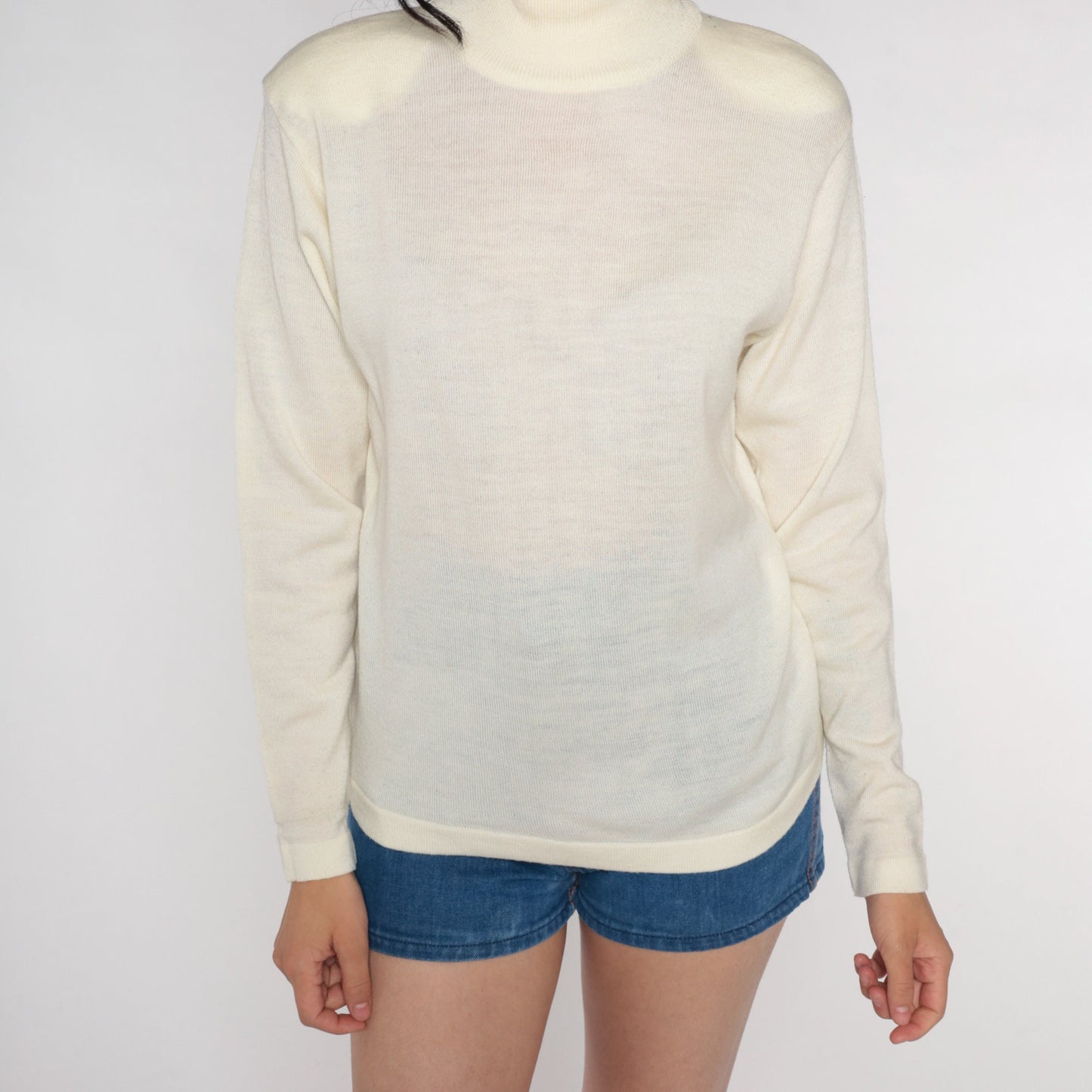 90s Evan Picone Cream Knit Turtleneck Long Sleeve Top Medium
