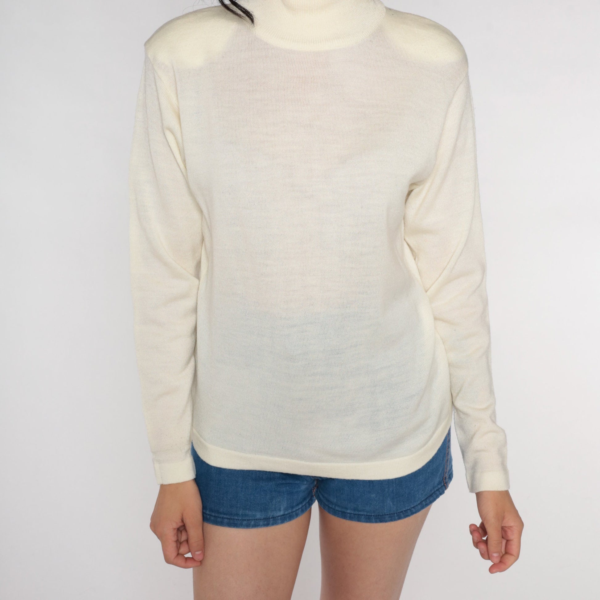 90s Evan Picone Cream Knit Turtleneck Long Sleeve Top Medium