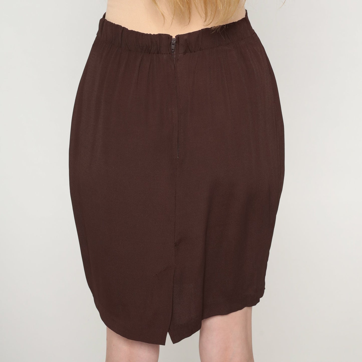 90s Brown Pencil Mini Skirt High Waist Fitted Zipper Medium M