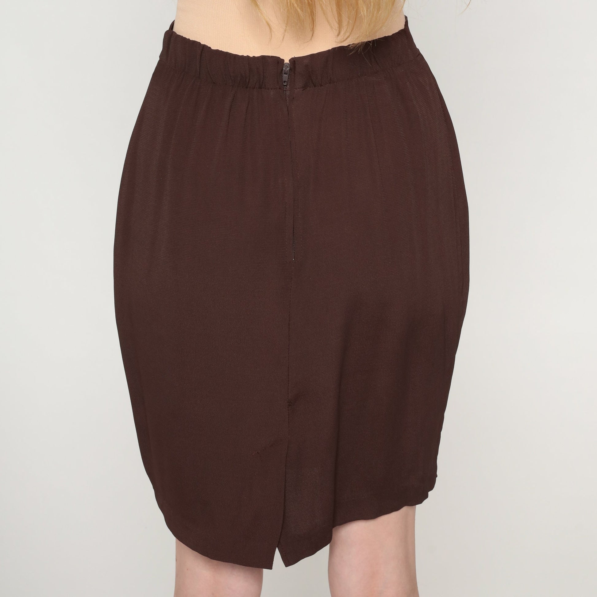 90s Brown Pencil Mini Skirt High Waist Fitted Zipper Medium M