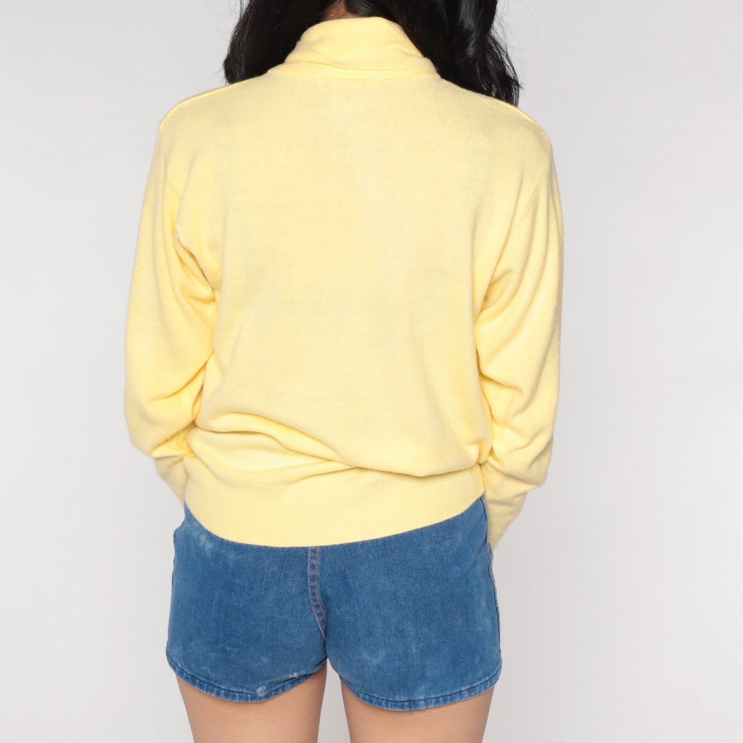 80s Pale Yellow Ascot Sweater Knit Pullover Necktie Medium M