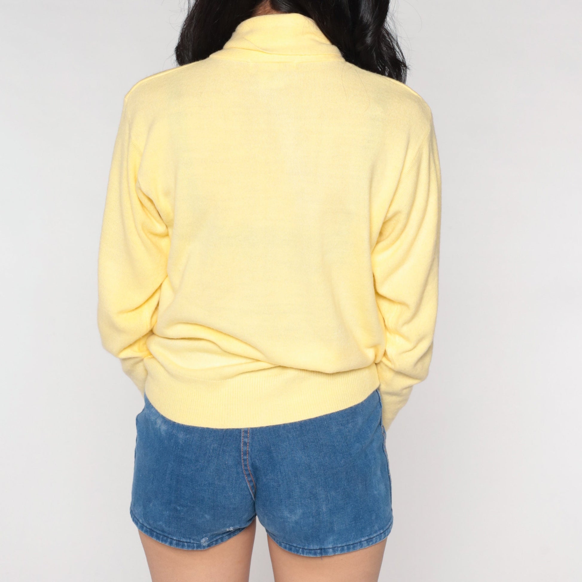80s Pale Yellow Ascot Sweater Knit Pullover Necktie Medium M