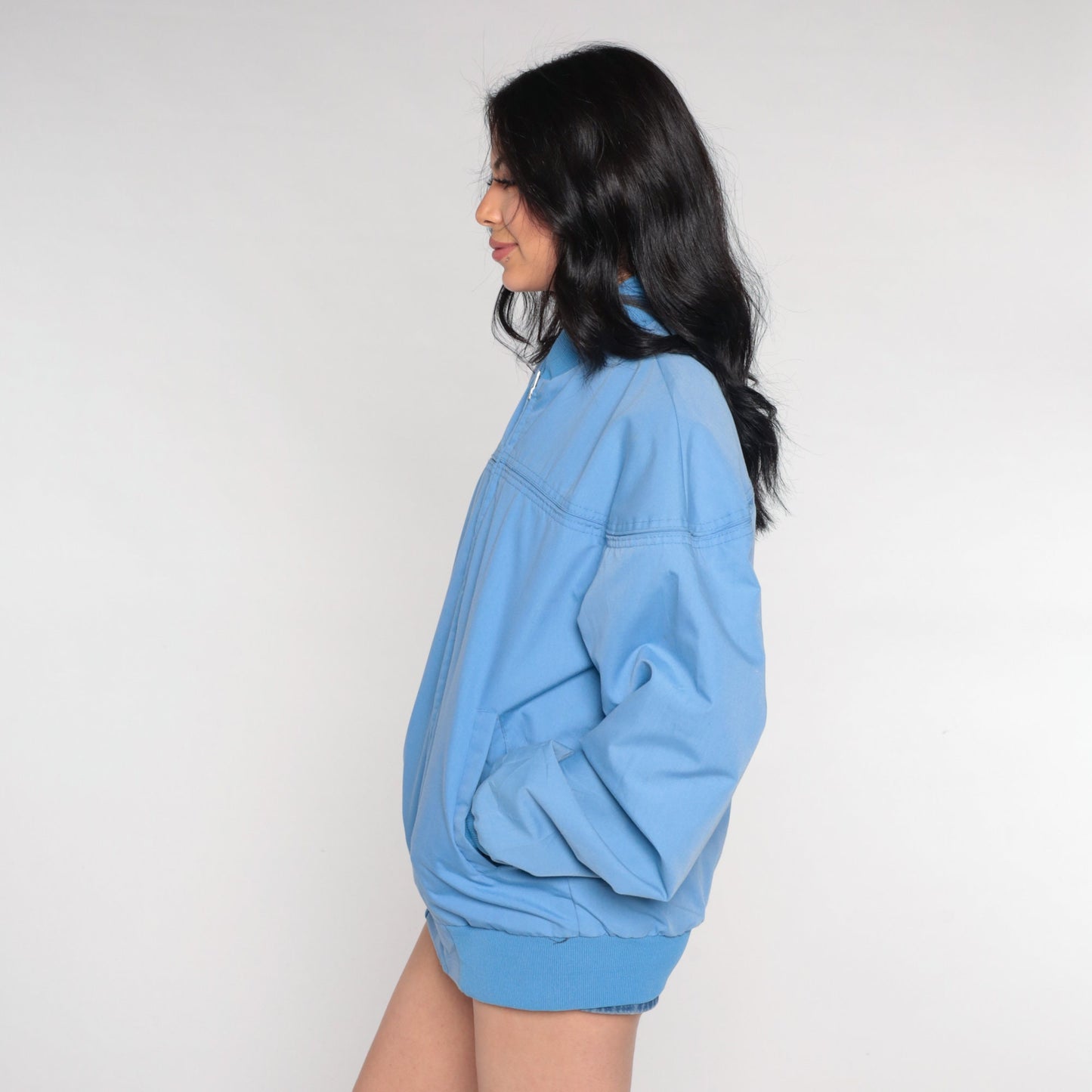 80s Blue Bomber Jacket Windbreaker Zip-Up Men's Medium Long
