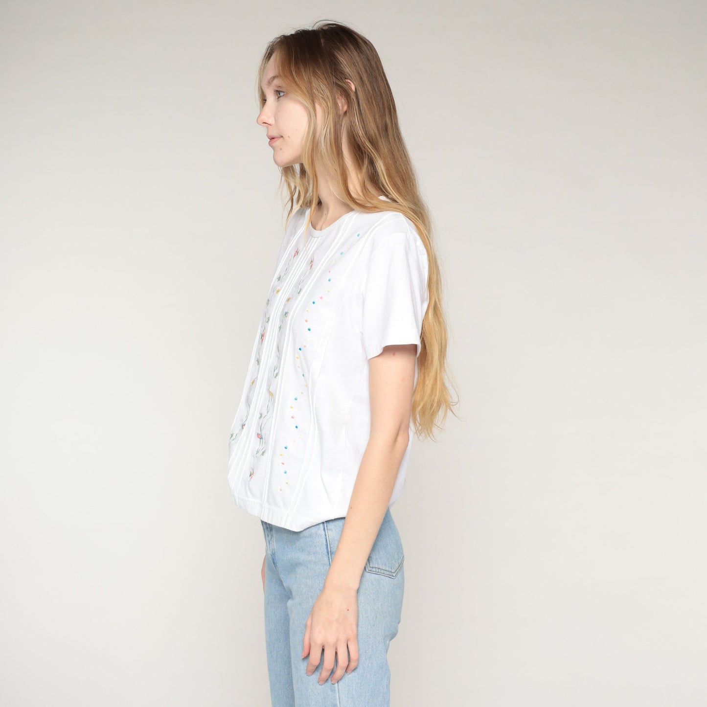90s Shenanigans White Embroidered Fish Blouse Tropical Starfish Medium