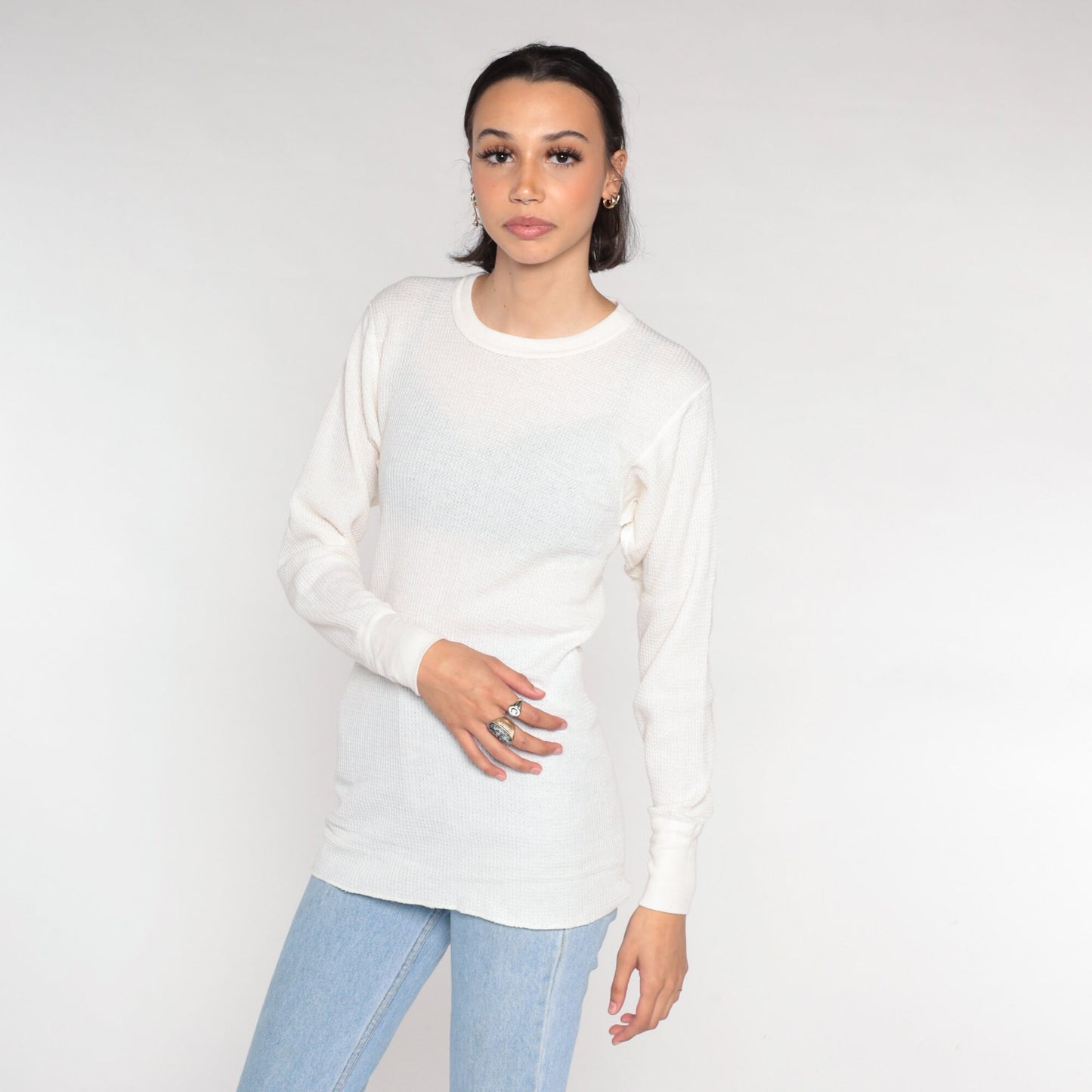 80s Greatland Thermals White Waffle Knit Long Sleeve Undershirt Medium