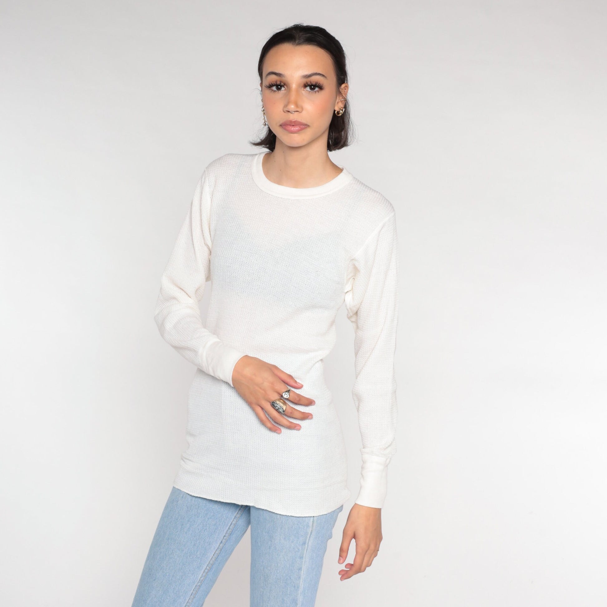 80s Greatland Thermals White Waffle Knit Long Sleeve Undershirt Medium
