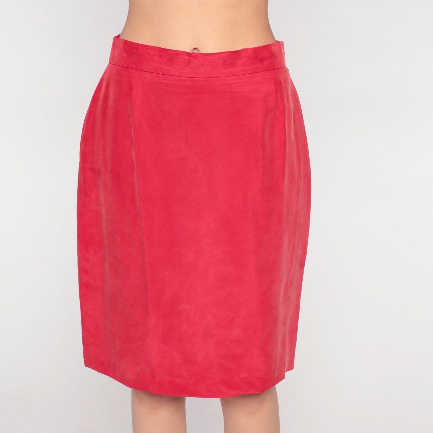 90s Red Silk Pencil Skirt High Waist Mini Wiggle Small 6