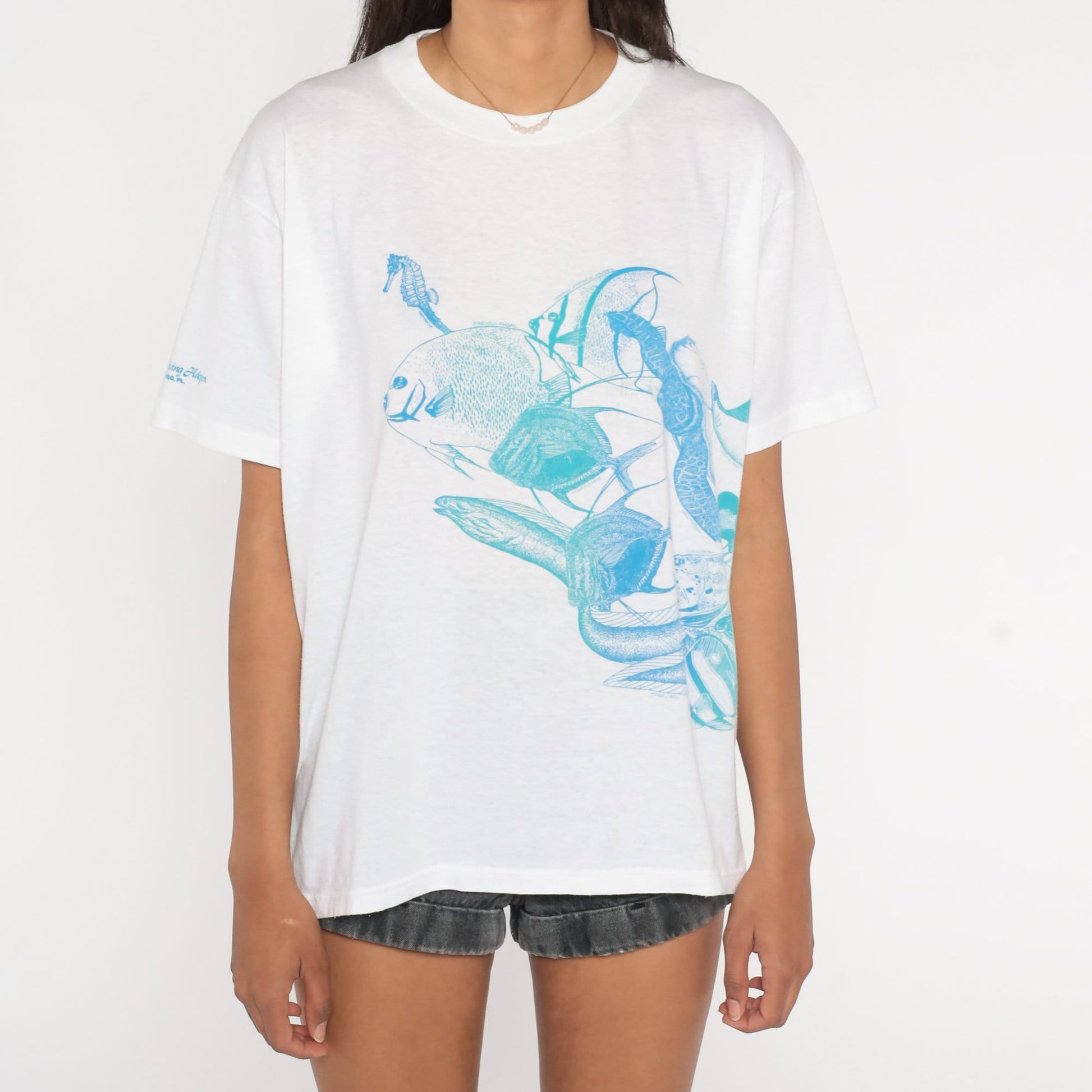 80s American Diving Headquarters Key Largo Tropical Fish Graphic Tee Small