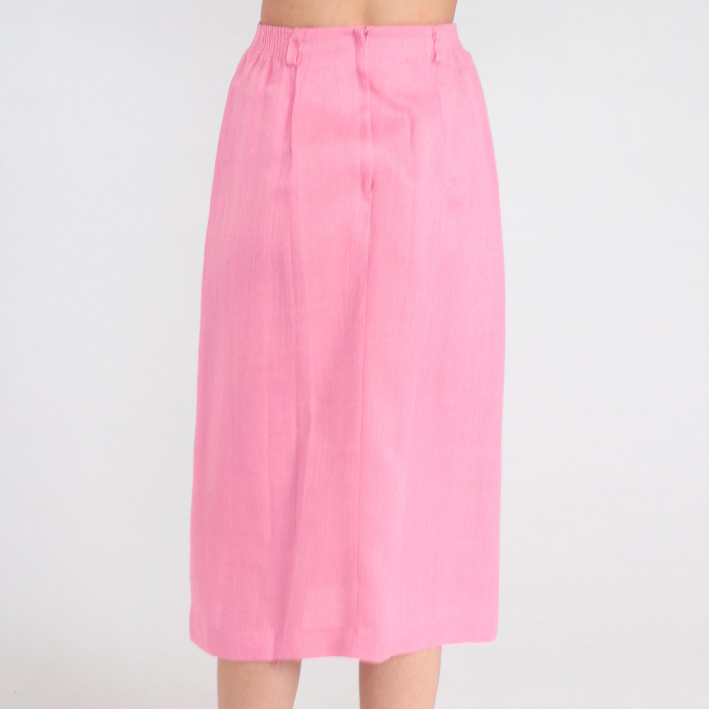 80s Pink Pleated Midi Skirt High Waist School Girl Preppy Small