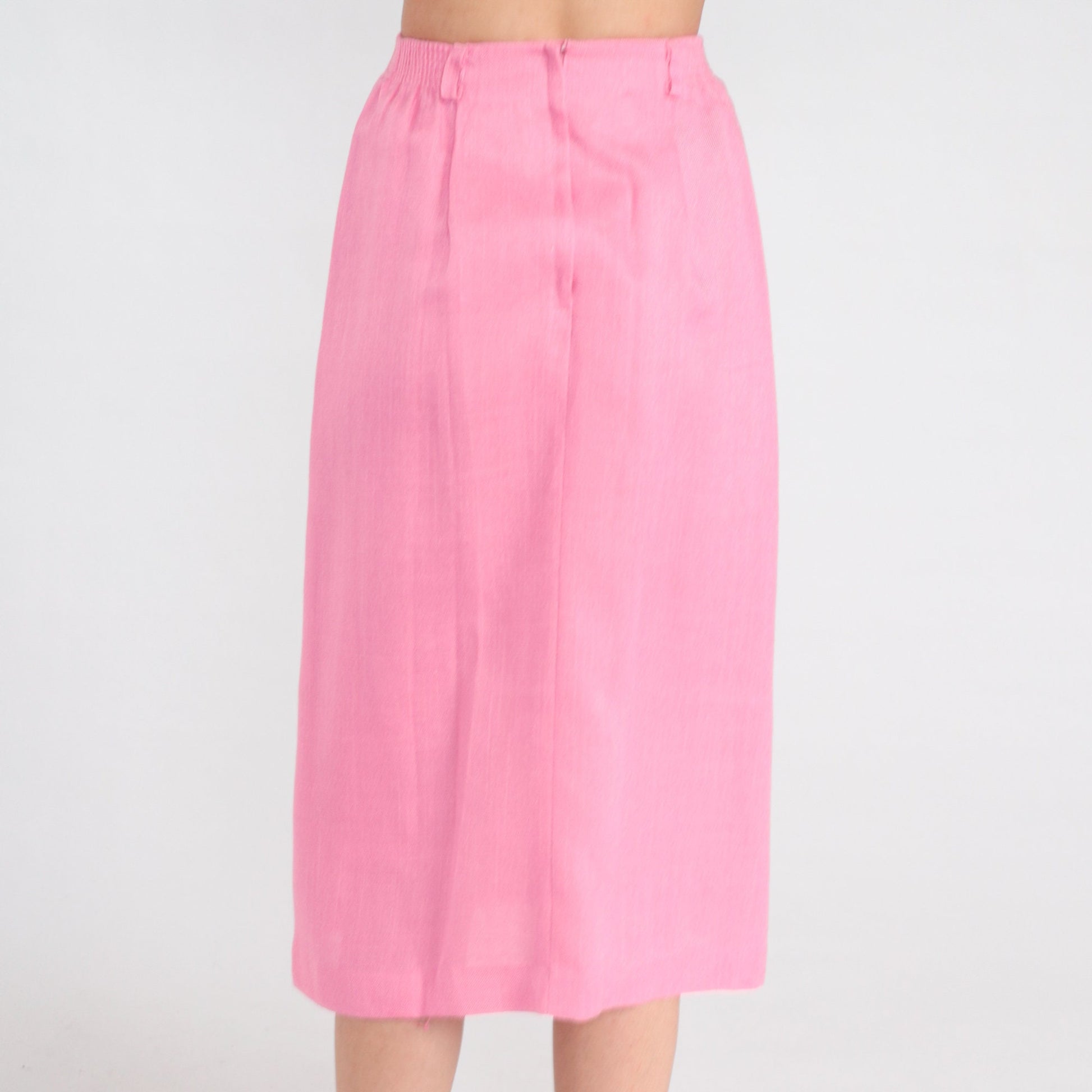 80s Pink Pleated Midi Skirt High Waist School Girl Preppy Small