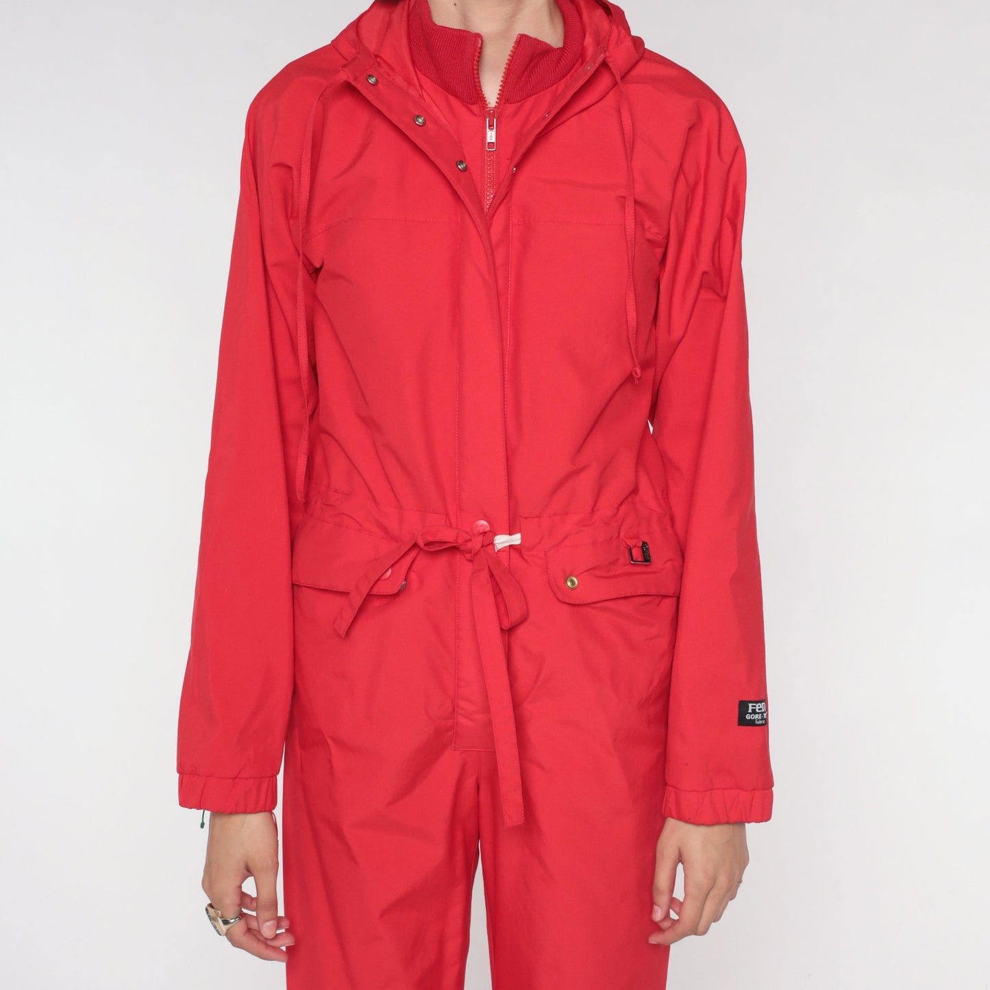 80s Fera Red Gortex Hooded Ski Suit One-Piece Snowsuit Extra Small