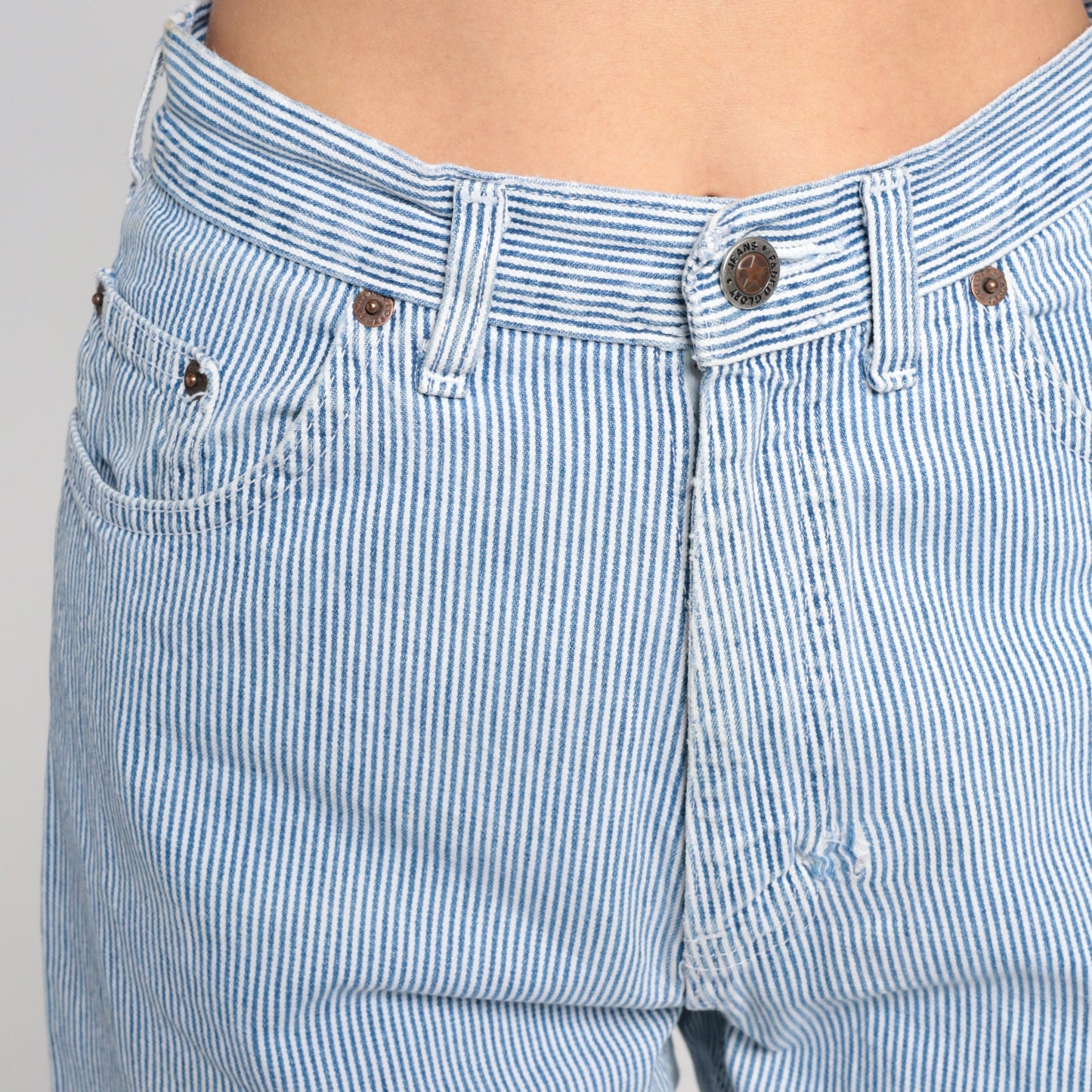00s Faded Glory Striped Denim Shorts High Waisted Blue White Small