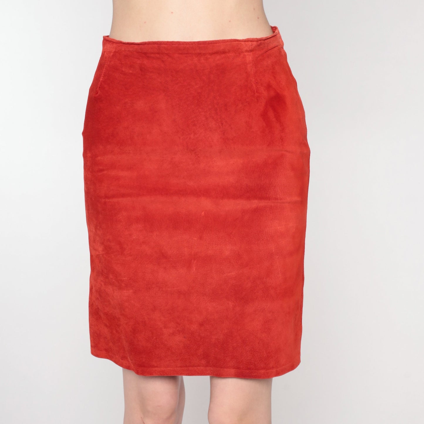 90s Rust Orange Suede Mini Skirt High Waist Pencil Cut Extra Small