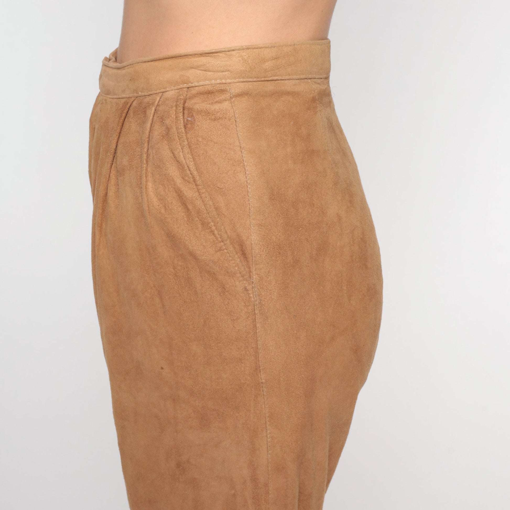 80s Brown Suede Leather Pants Straight Leg High Waist Small